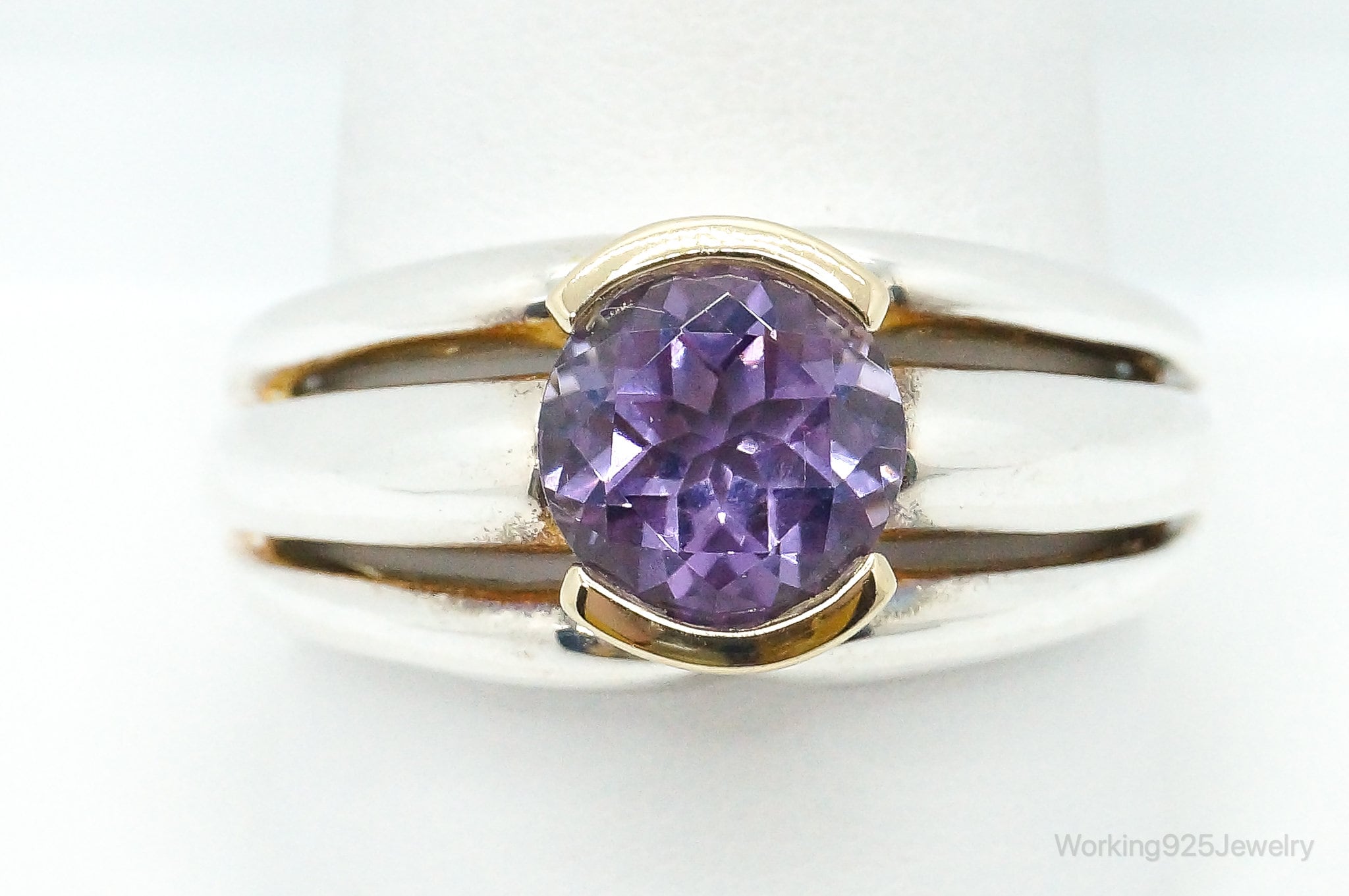 Designer Amethyst Gold Vermeil Sterling Silver Ring - Size 10