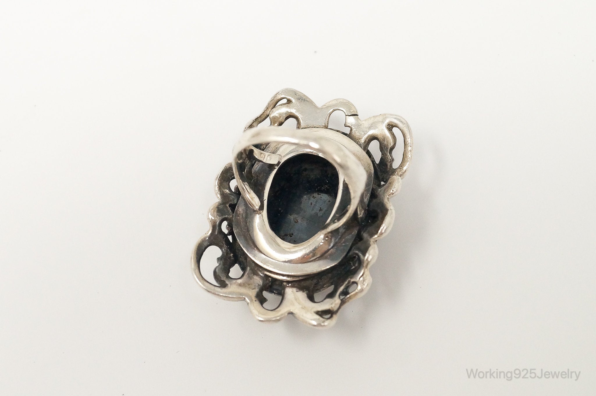 Antique Large Hematite Sterling Silver Ring - Size 6.25