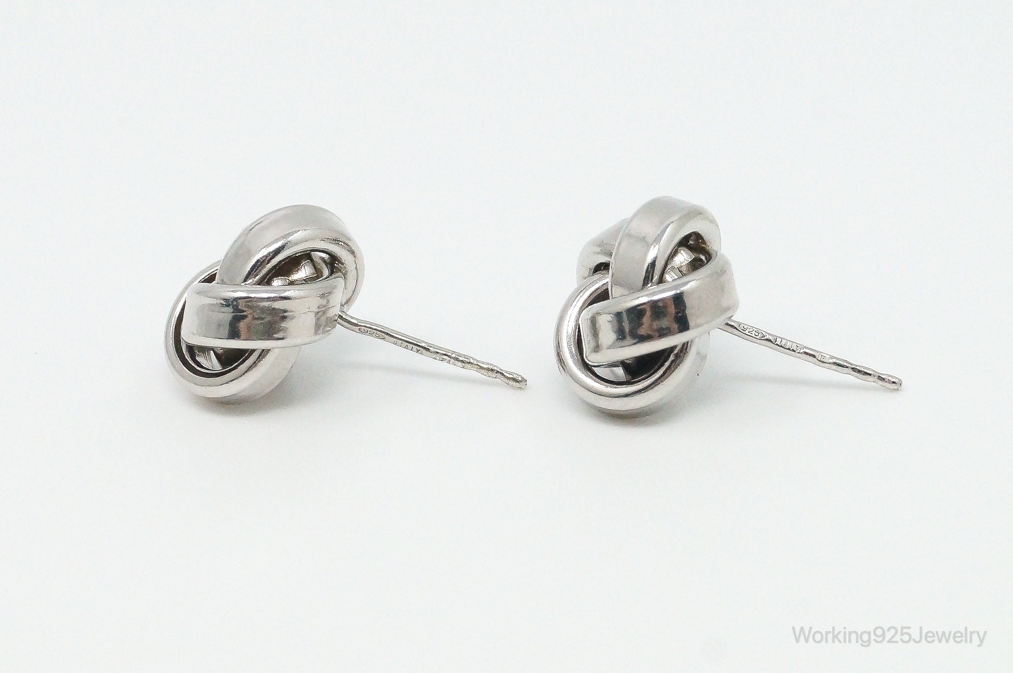 Vintage Italian Sleek Modernist Knot Sterling Silver Earrings