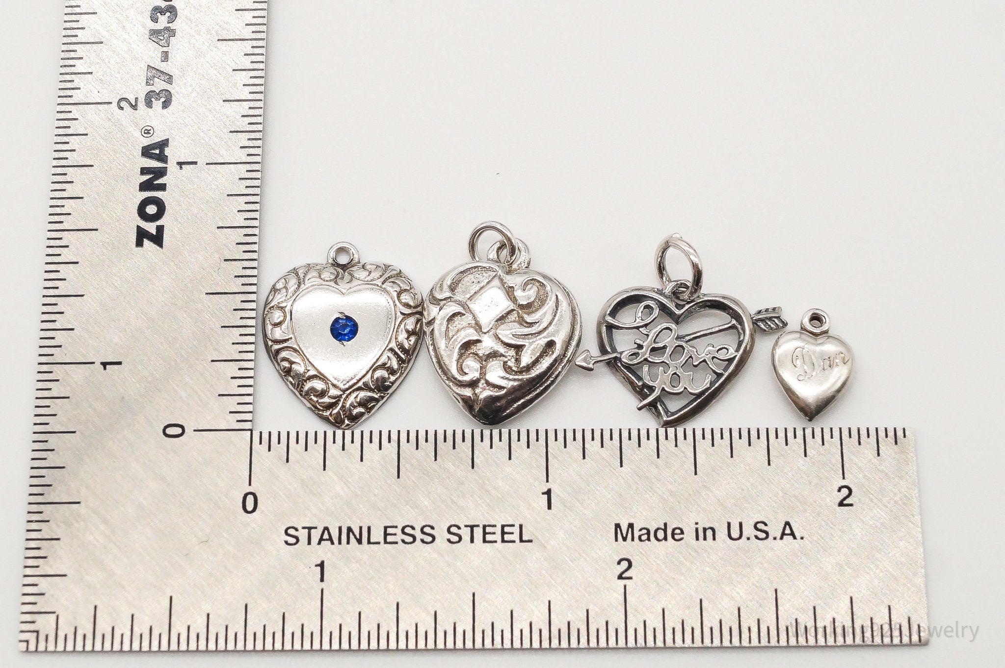 Antique Puffy Hearts Sterling Silver Bracelet Charms Set Lot