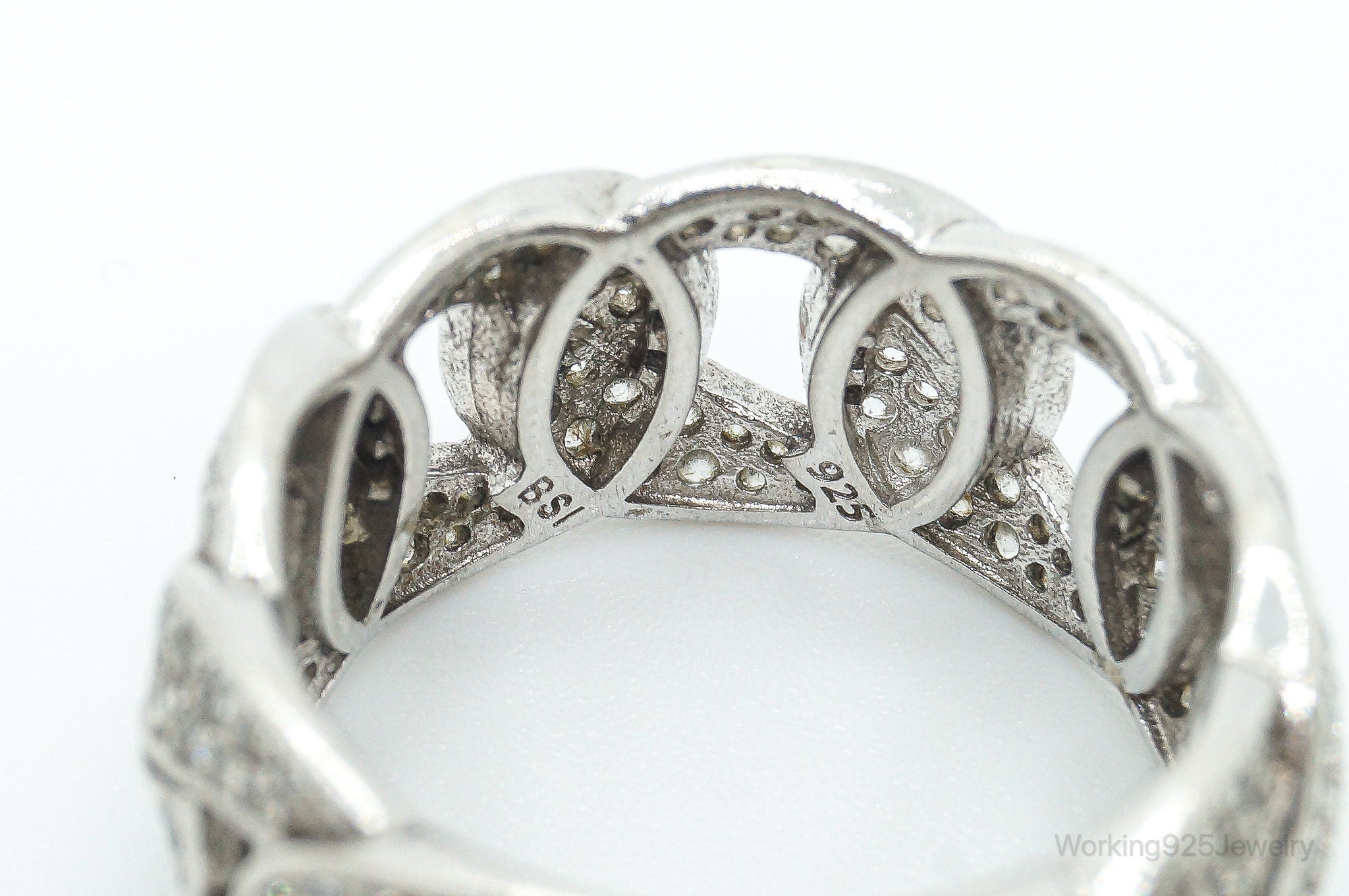 Designer BSI Cubic Zirconia Chainlink Sterling Silver Ring - Size 9.75