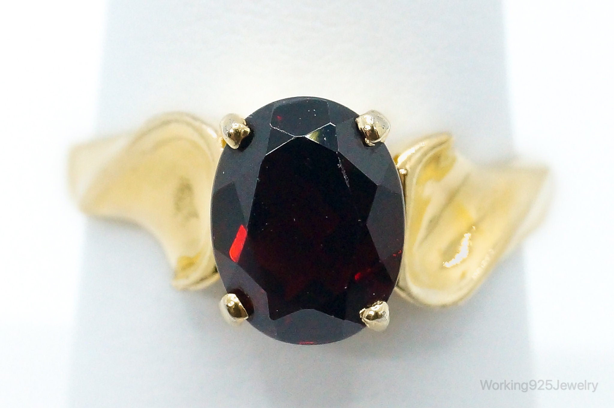 Vintage Garnet Gold Vermeil Sterling Silver Ring - Size 7