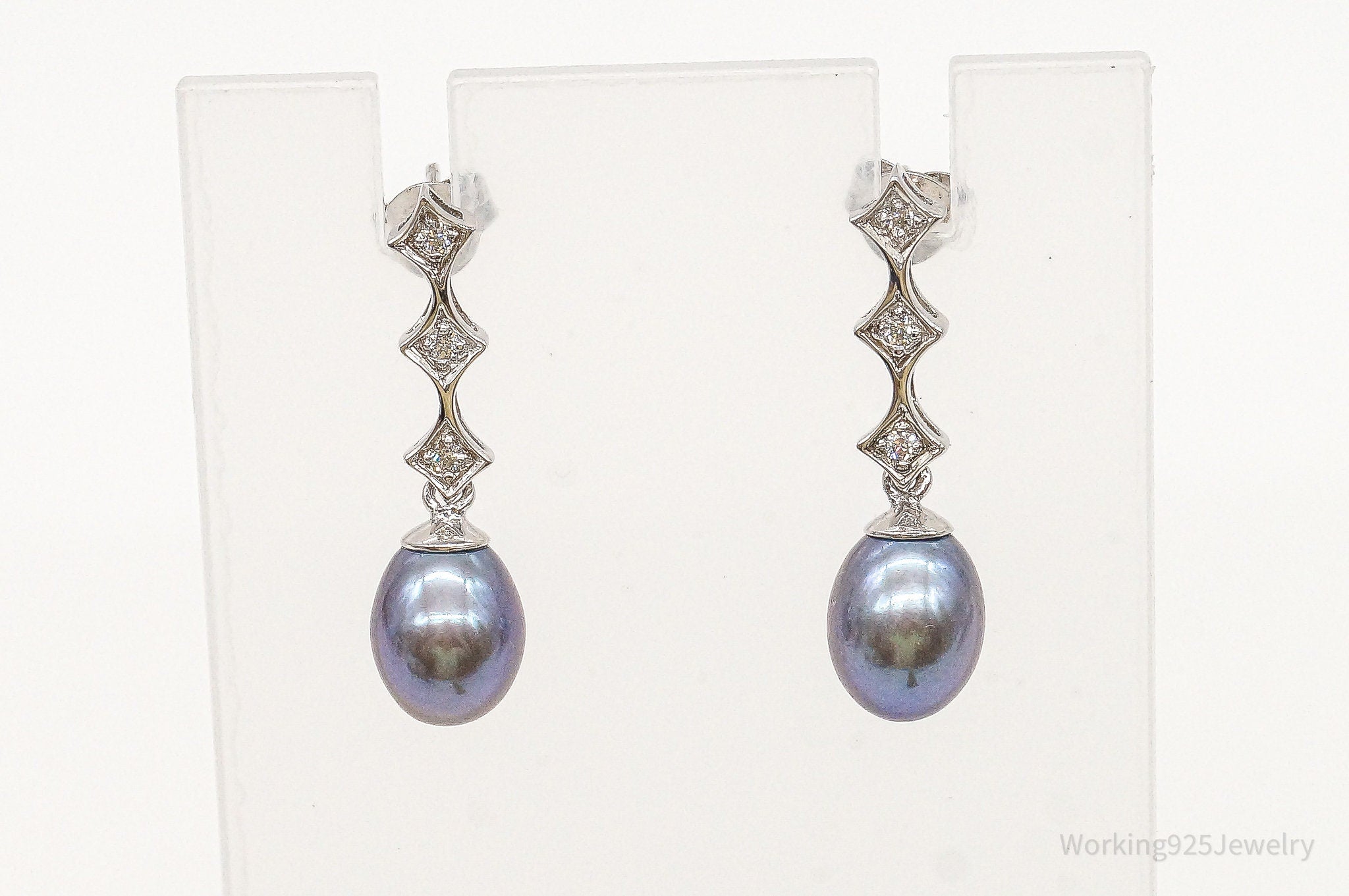 Pearl Cubic Zirconia Sterling Silver Earrings