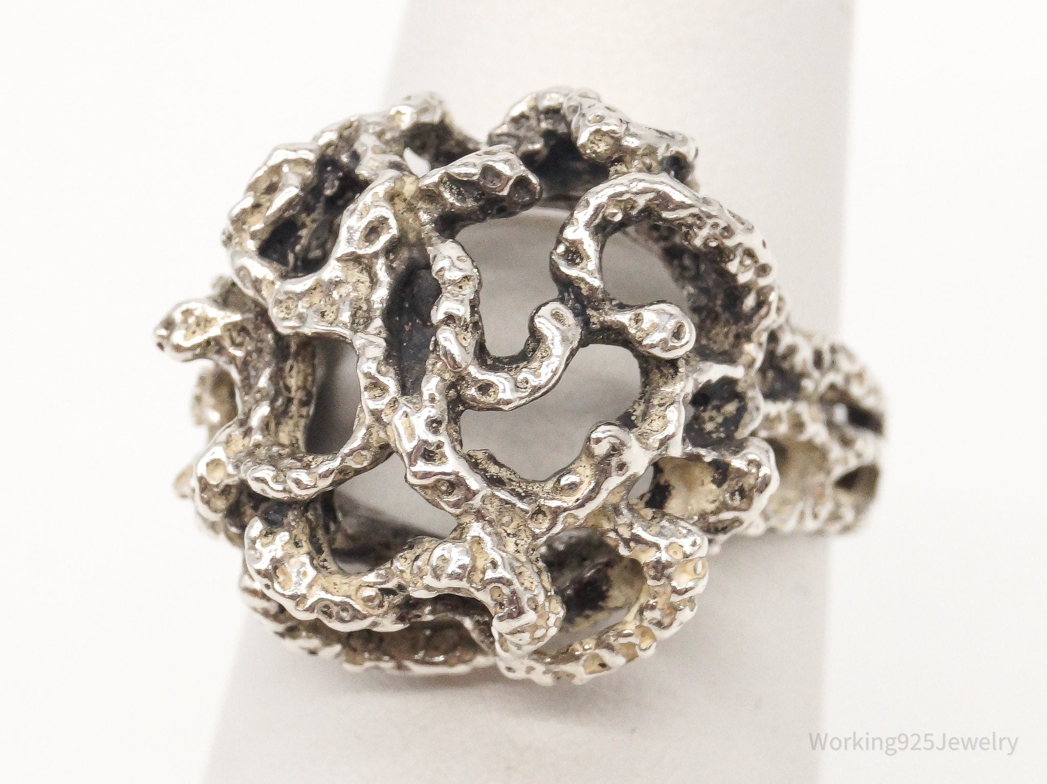 Vintage Brutalist Silver Ring - Size 5.75