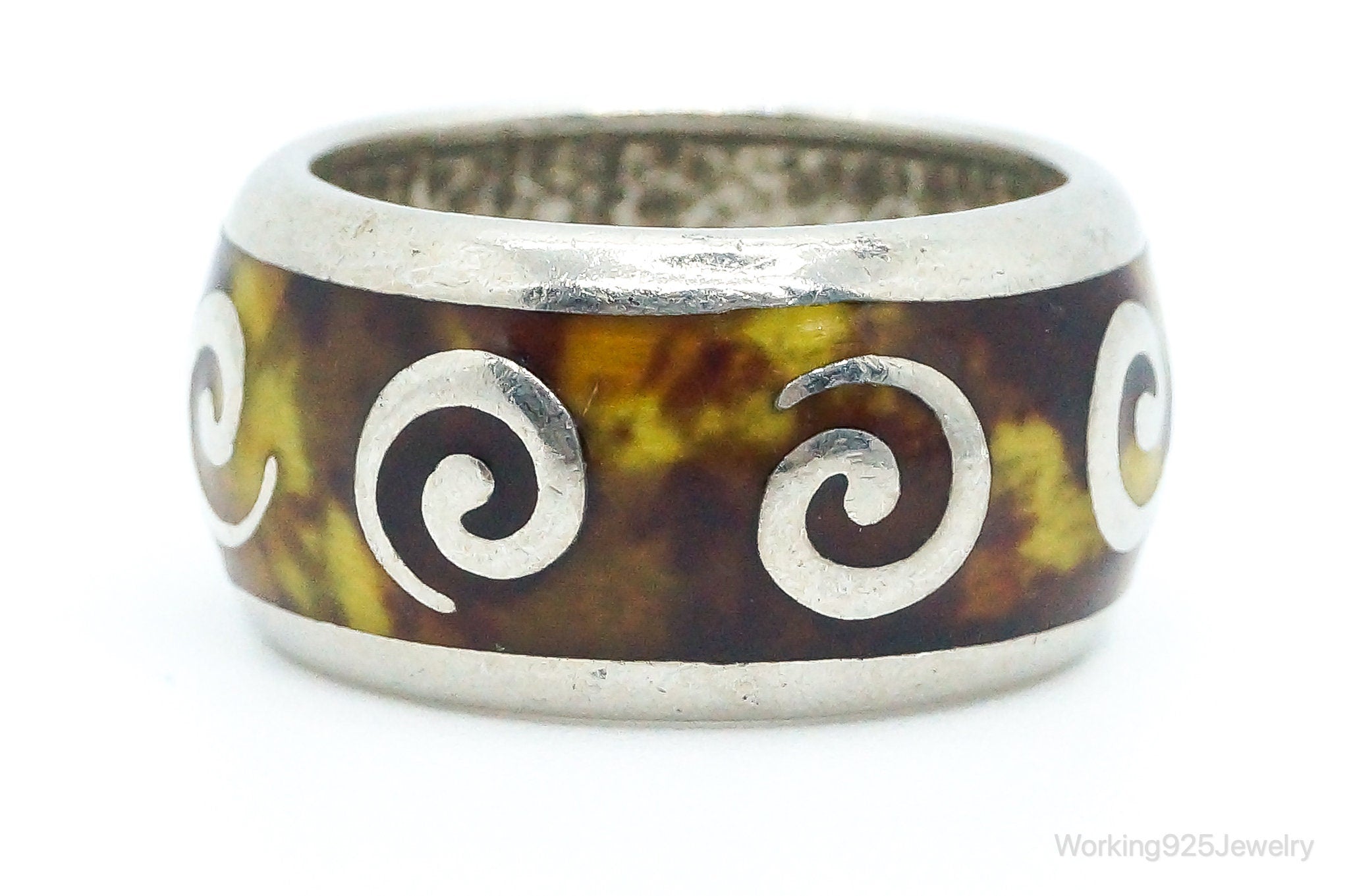 Italian Enamel Swirl Sterling Ring - Size 7.25