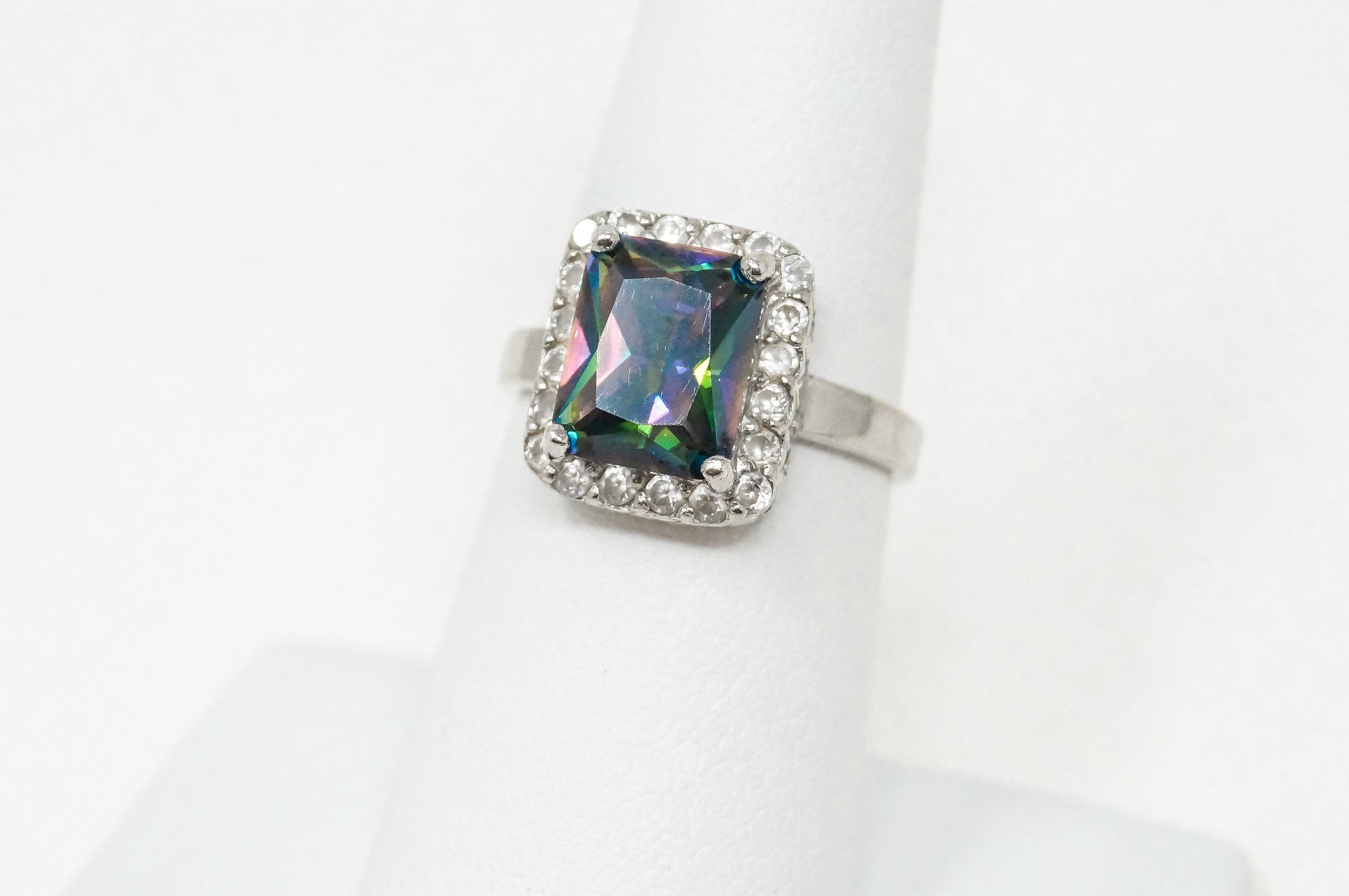 Vintage Designer DBJ Mystic Topaz Cubic Zirconia Sterling Silver Ring - Sz 6.75