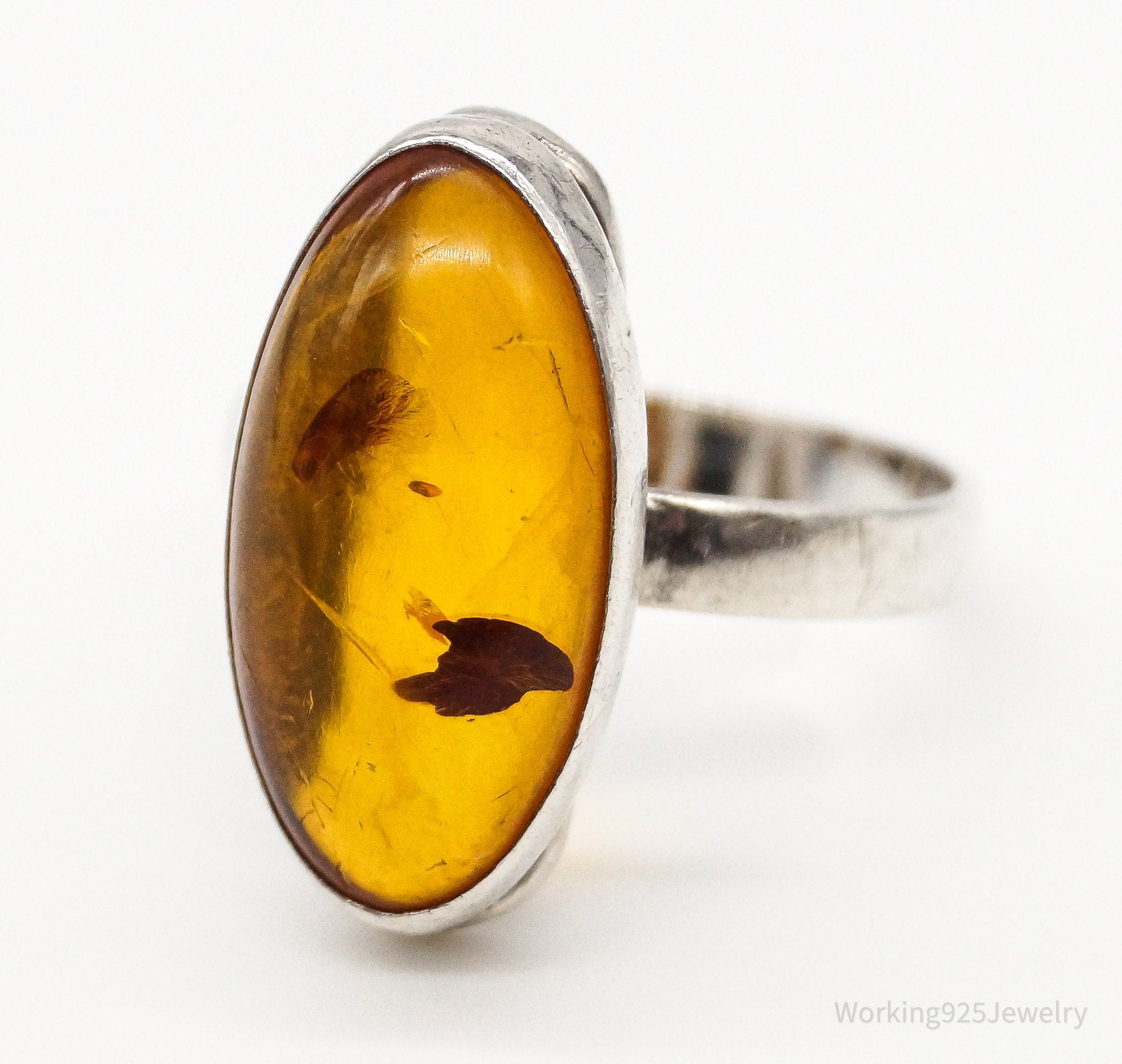 Vintage Amber Modernist Sterling Silver Ring - Size 8.25