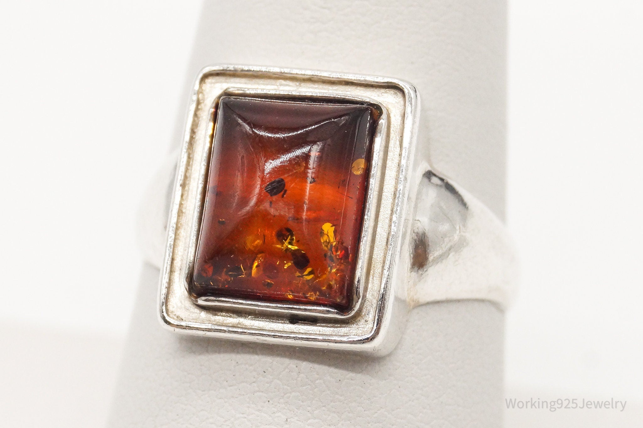 Vintage Amber Sterling Silver Ring - Size 8.25