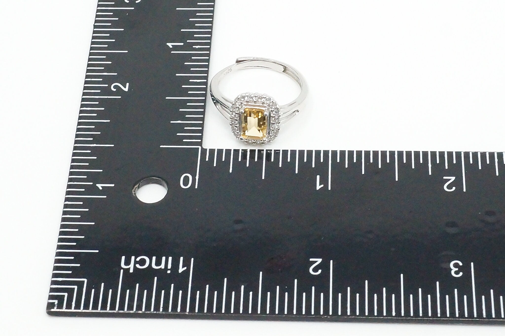 Vintage Large Citrine Cubic Zirconia Sterling Silver Ring - Size 6.75