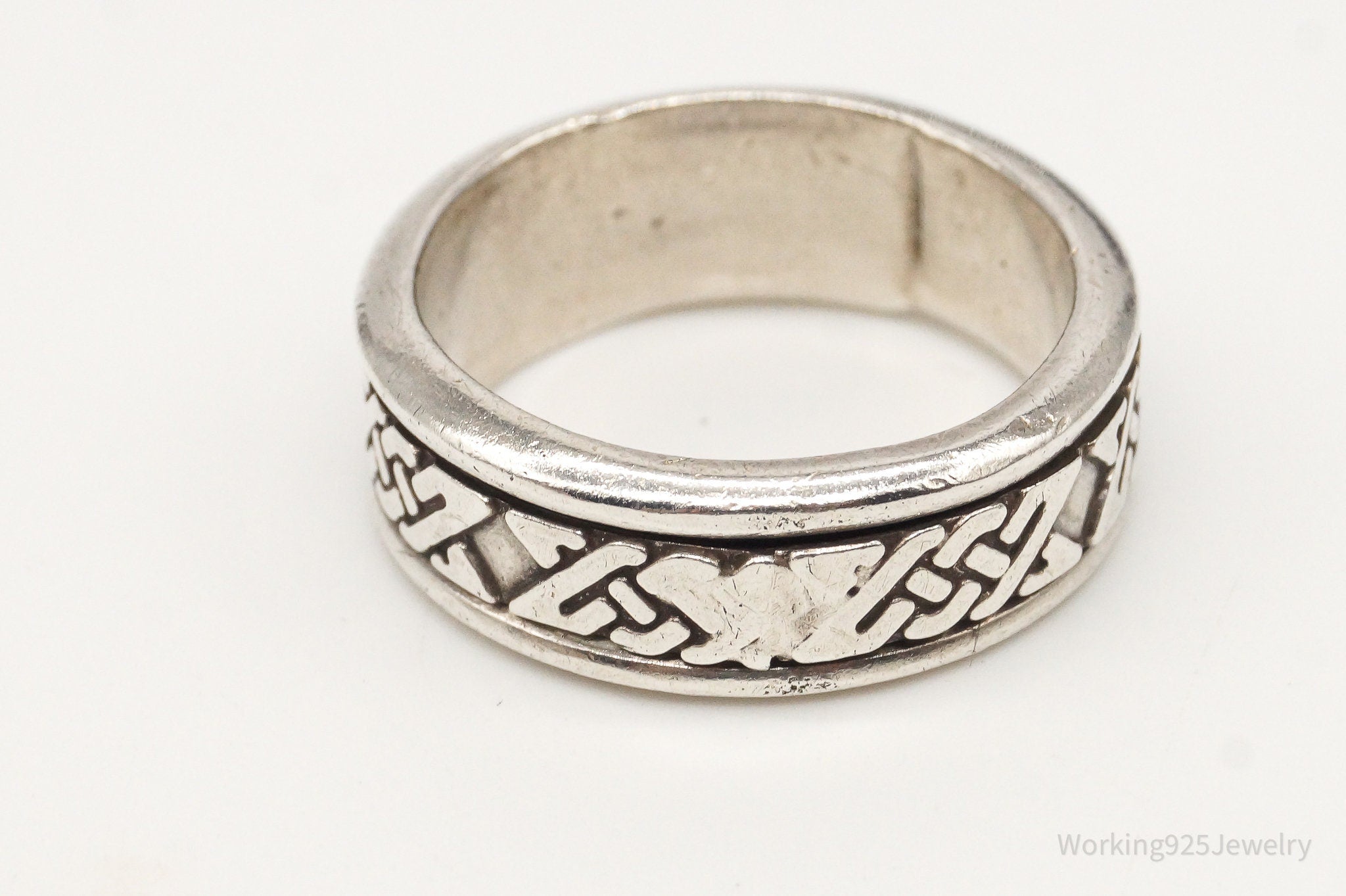 Vintage Celtic Knot Design Sterling Silver Spinner Band Ring Size 8.75