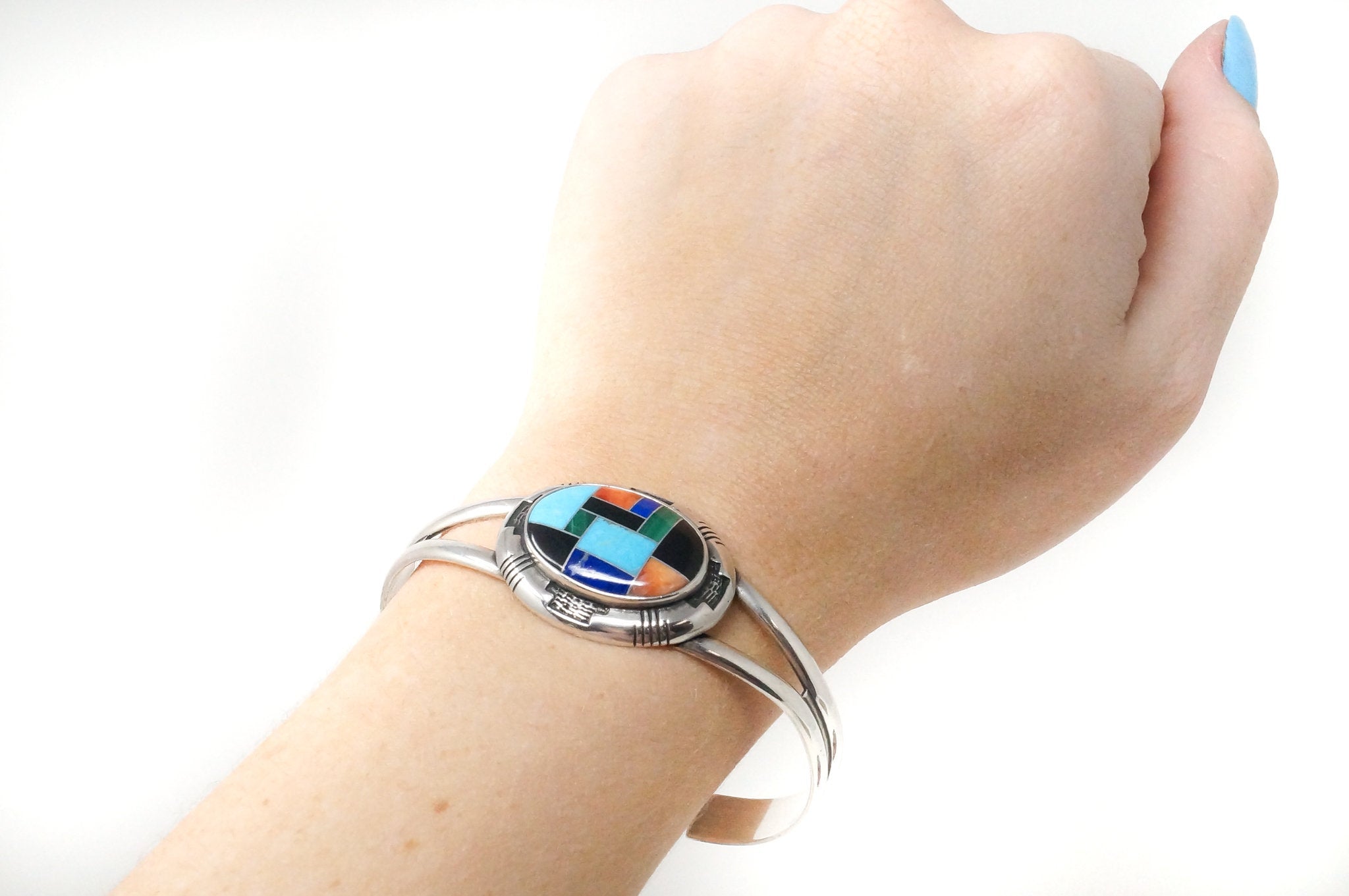 Vintage Carolyn Pollack Relios Multi Gemstone Sterling Silver Cuff Bracelet