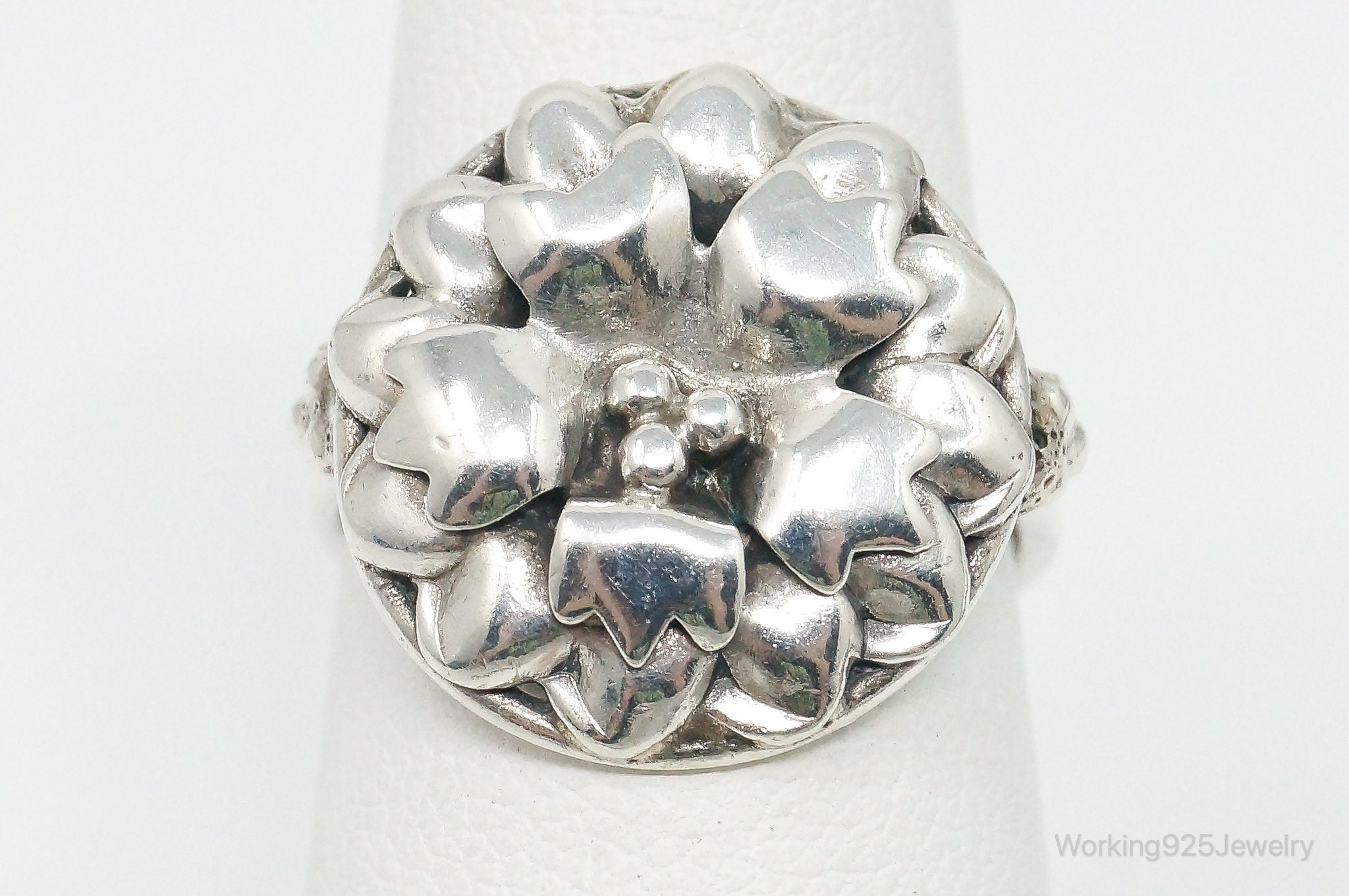 Antique Floral Sterling Silver Ring - Size 5.75