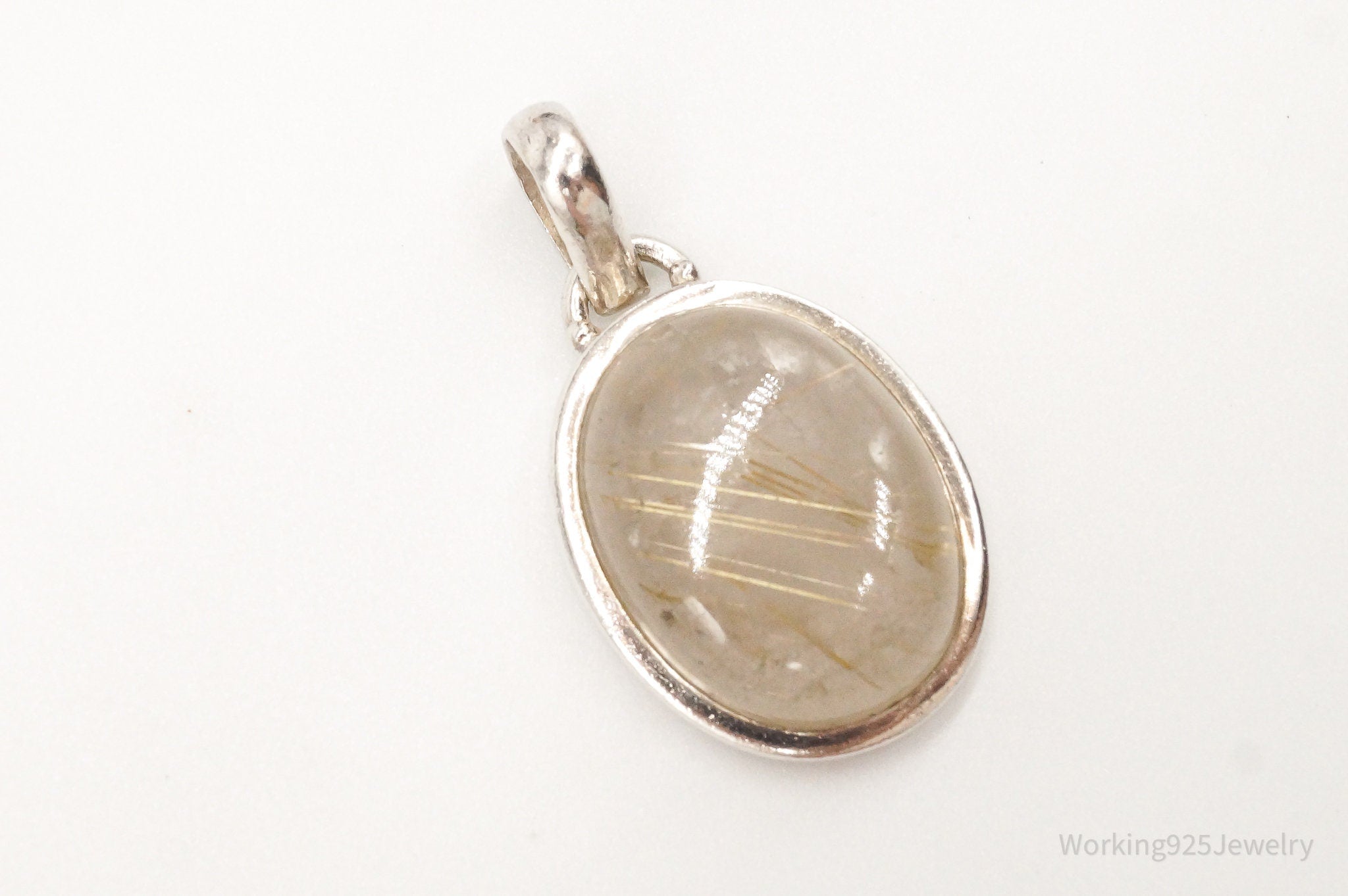 Vintage Designer SJ Rutilated Quartz Sterling Silver Pendant