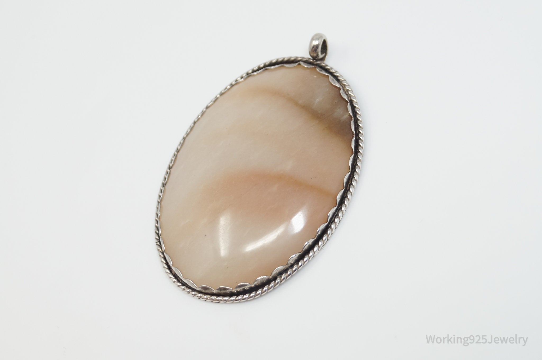 Vintage Large Agate Sterling Silver Necklace Pendant