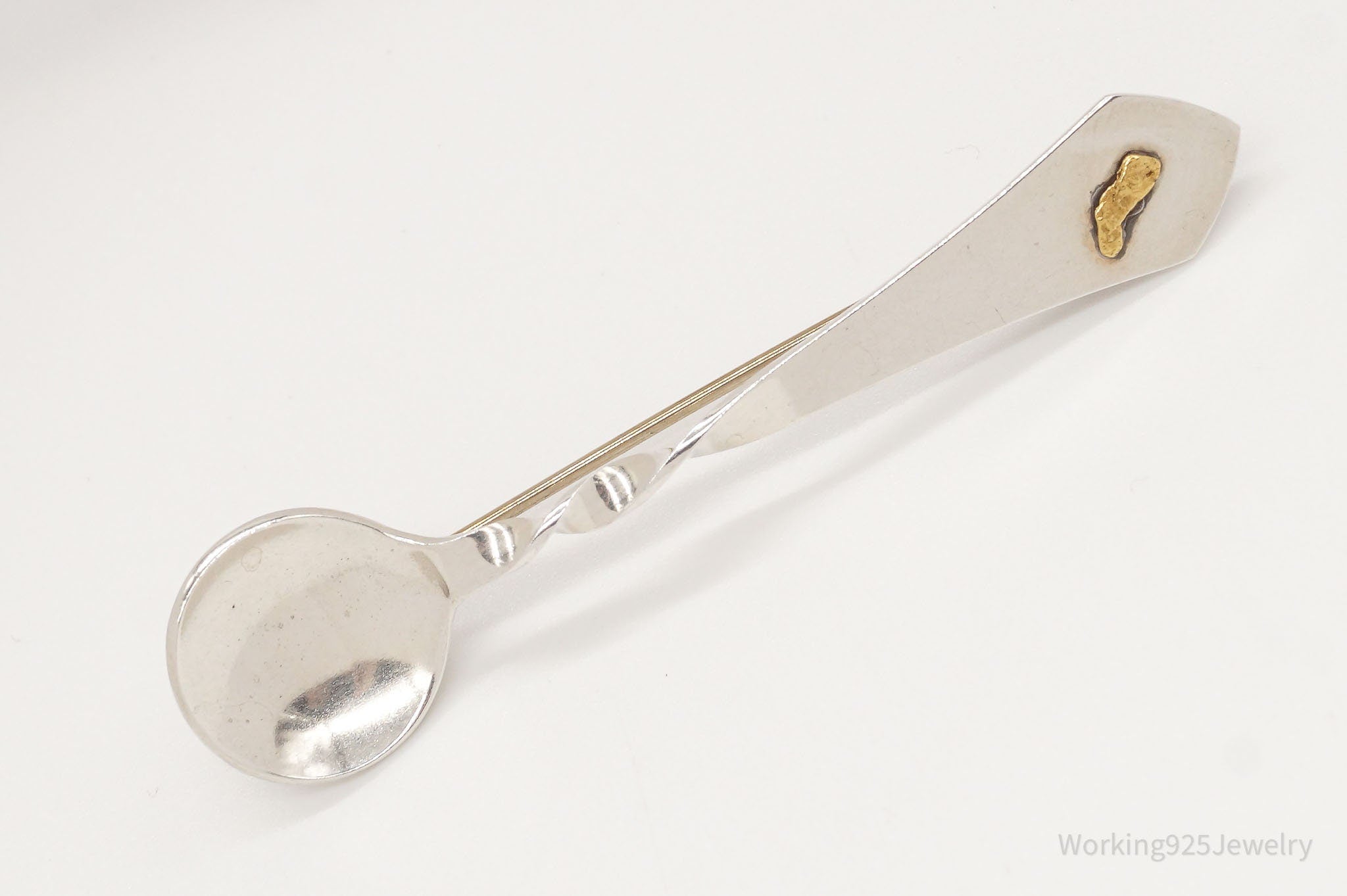 Antique Gold Nugget Sterling Silver Spoon Brooch Pin