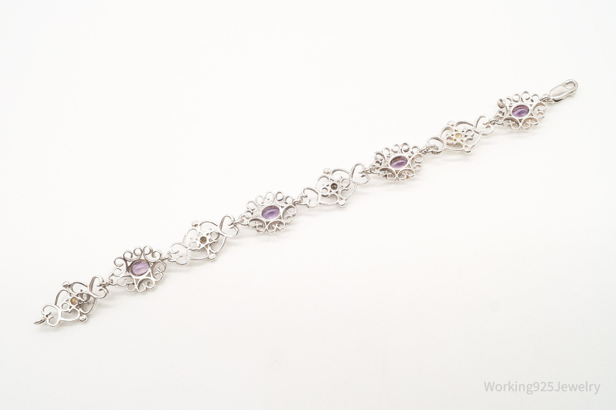 Vintage Amethyst Filigree Sterling Silver Bracelet