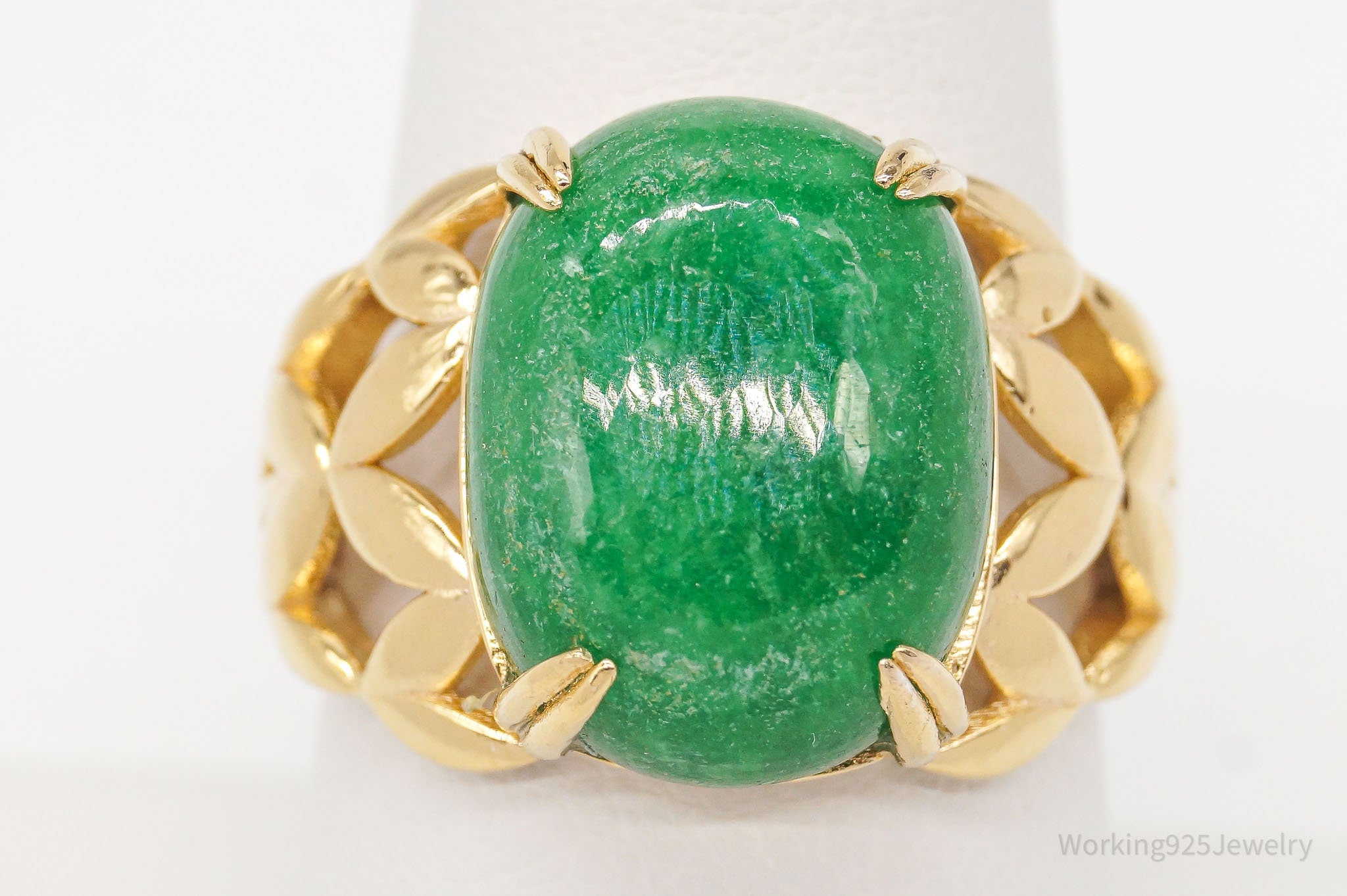 BBJ Green Jadeite 18K Yellow Gold Over Sterling Silver Ring - Size 8.75