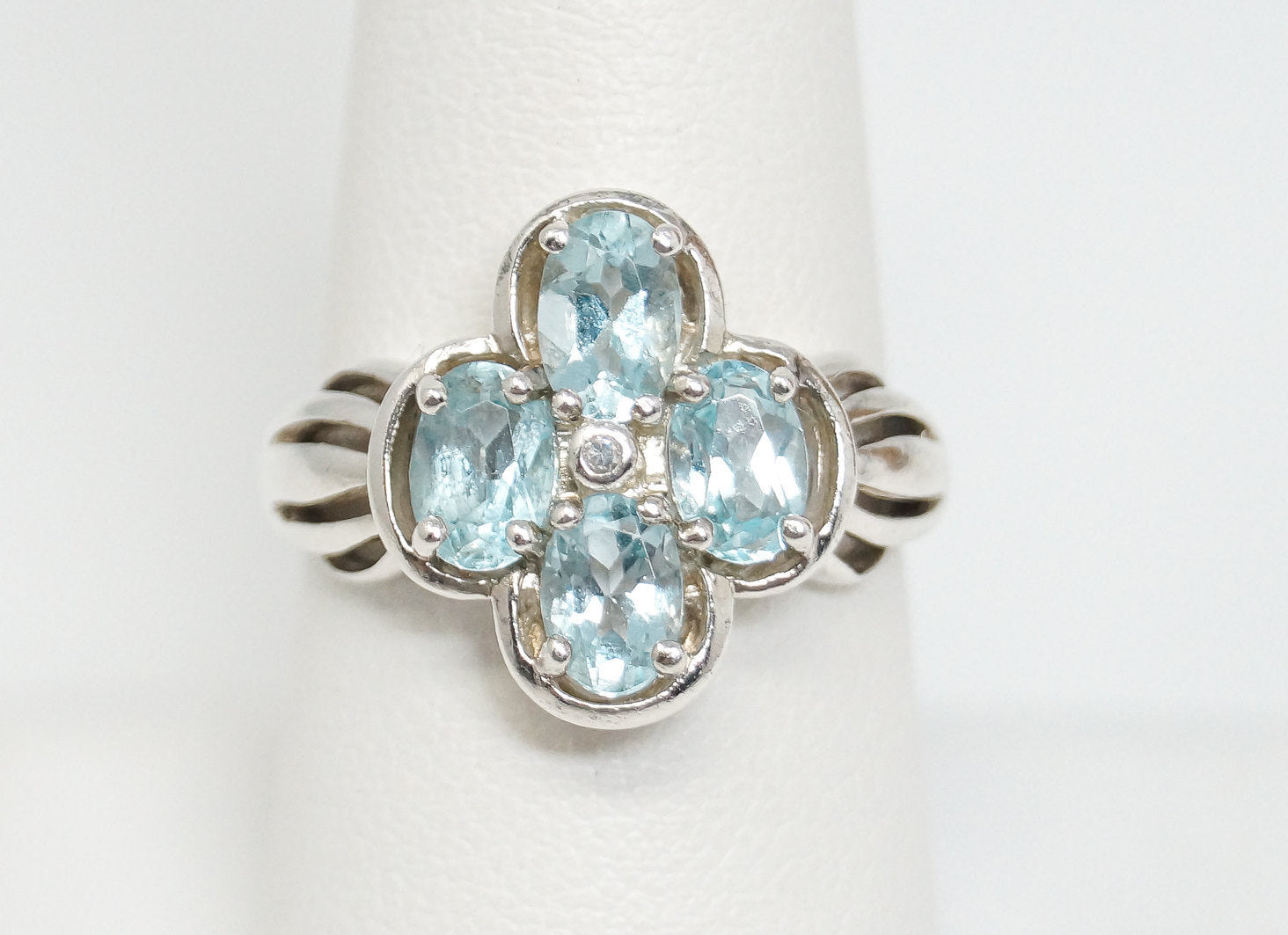 Vintage Designer CNA Blue Topaz Diamond Sterling Silver Ring - Sz 7.75