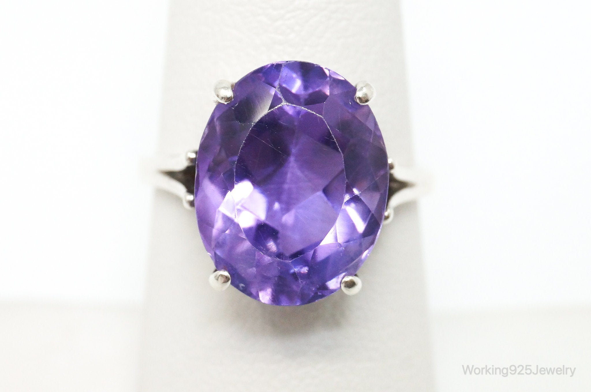 Vintage Designer Large Amethyst Sterling Silver Ring - Size 7.25