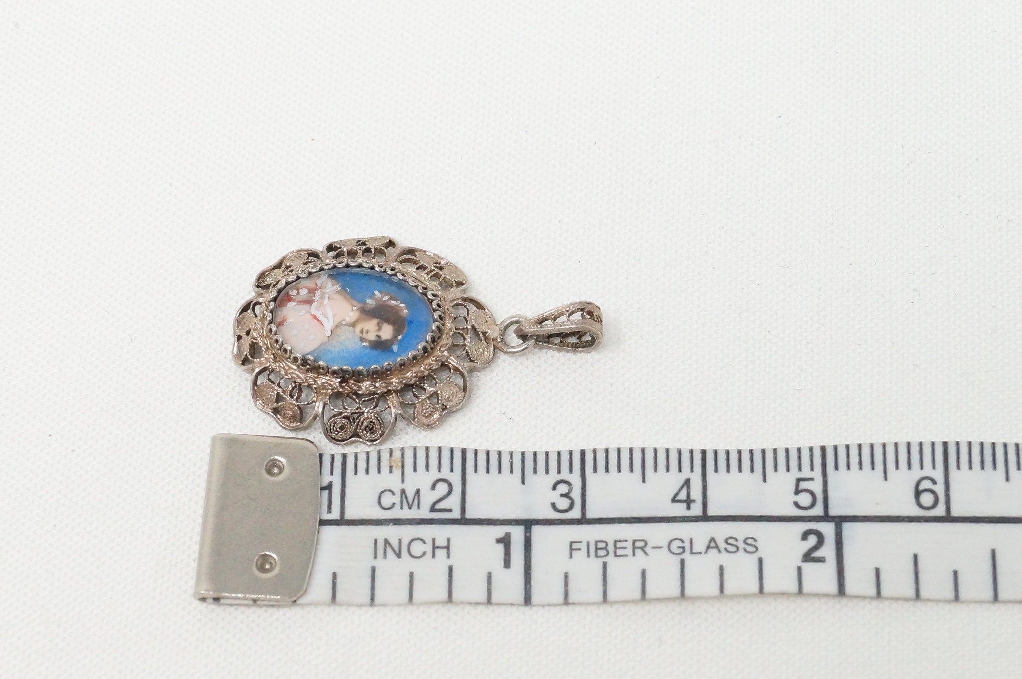 Antique Edwardian Woman Filigree Sterling Silver Necklace Pendant