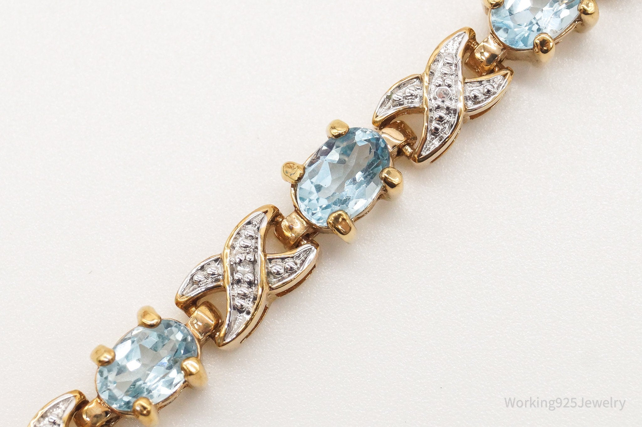 Vintage Designer PAJ Blue Topaz 4 Diamonds Gold Vermeil Sterling Silver Bracelet