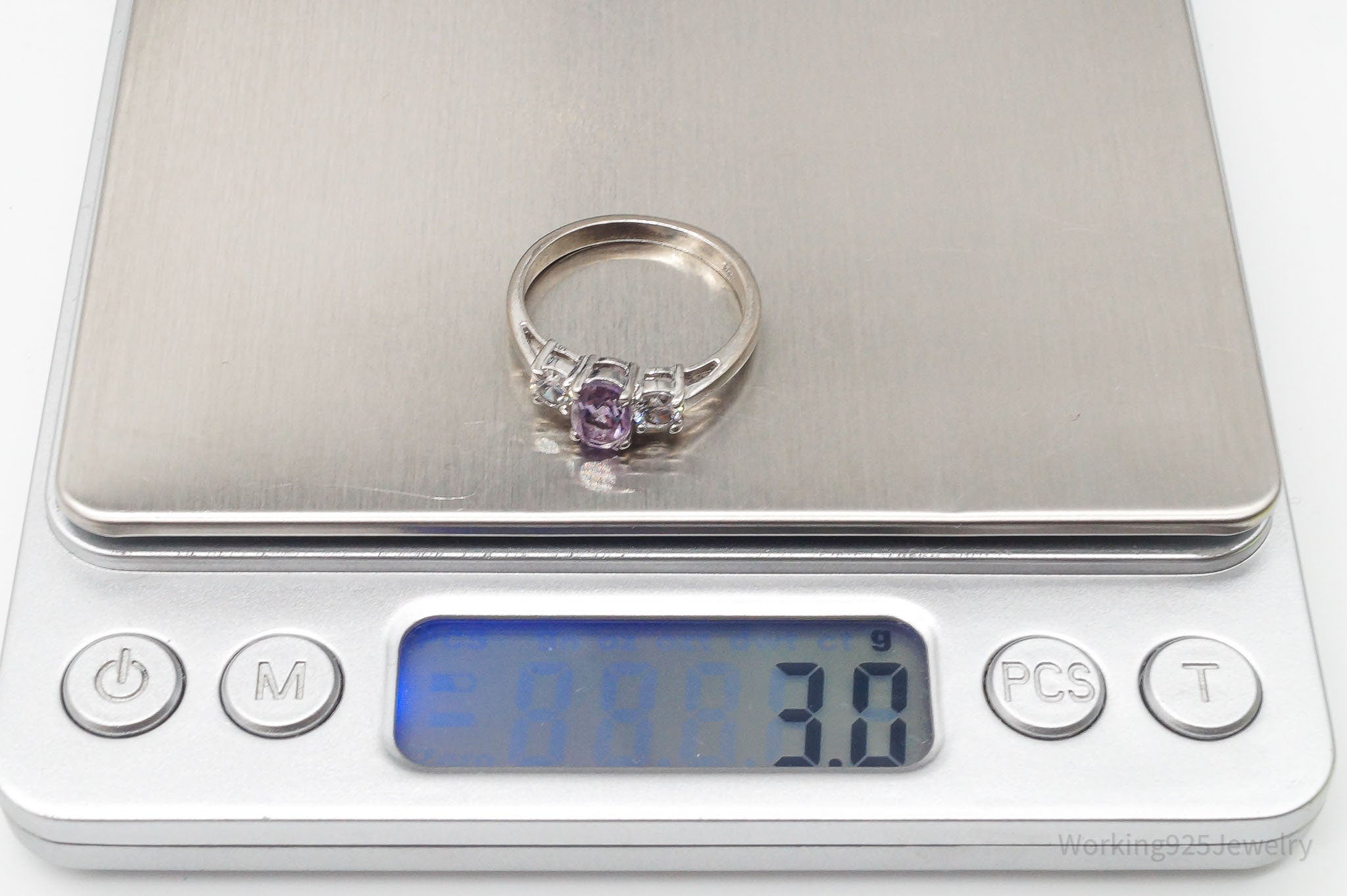 Vintage Amethyst Cubic Zirconia Sterling Silver Ring - Size 8.25