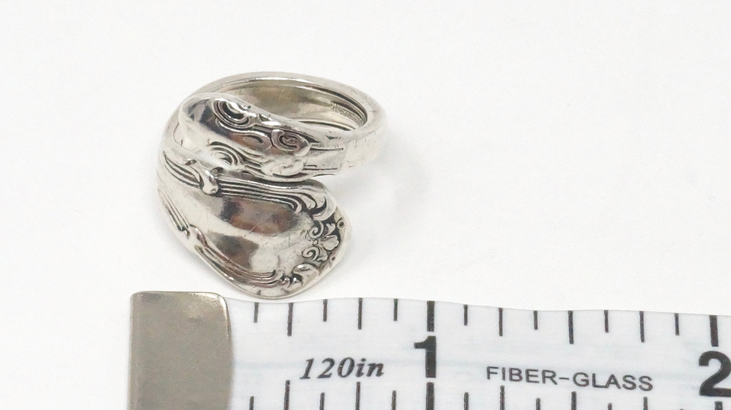 Antique GORHAM 1895 Art Deco Motif Swirl Sterling Silver Spoon Ring - Size 6