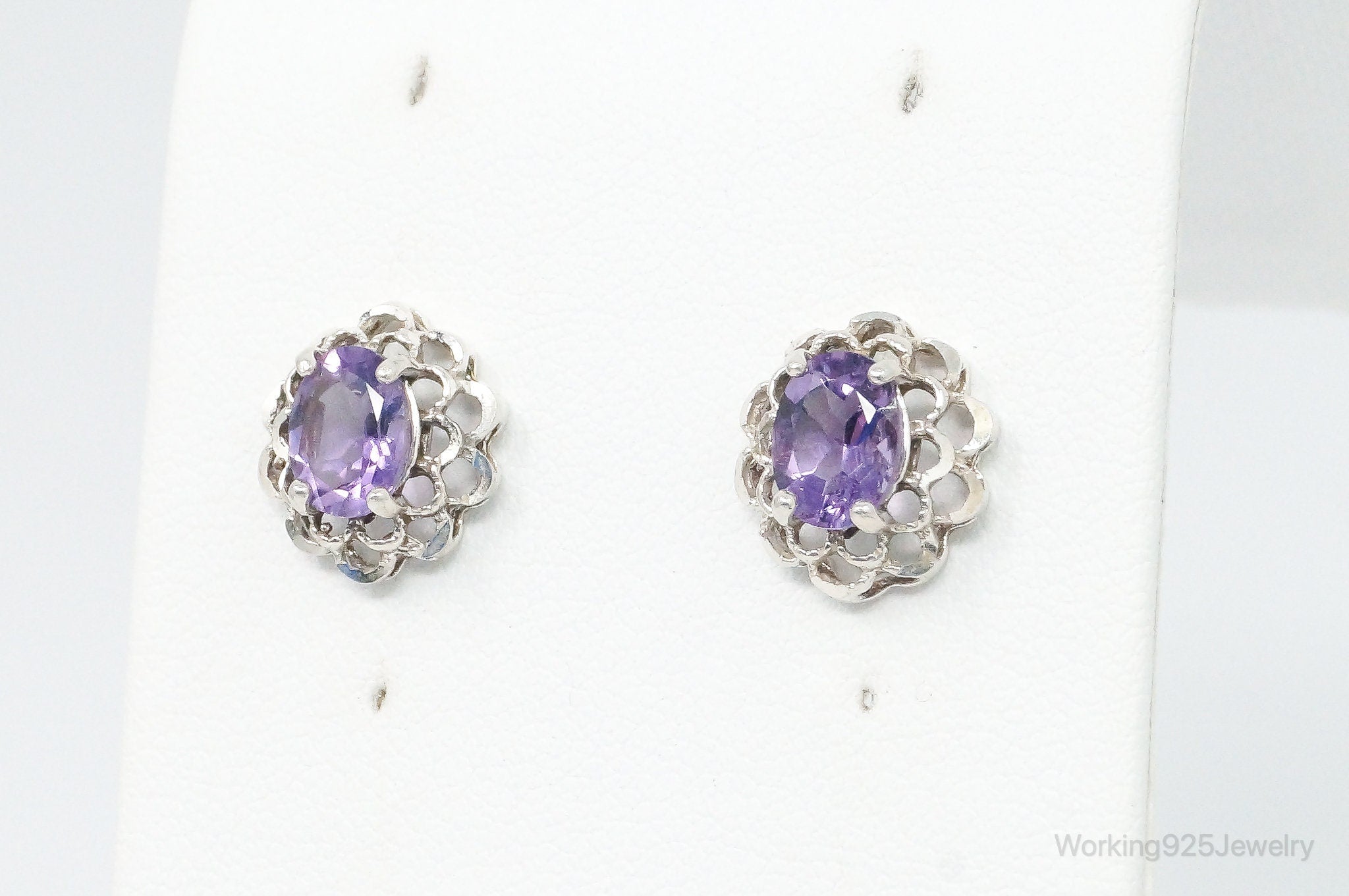 Vintage Amethyst Flower Sterling Silver Earrings