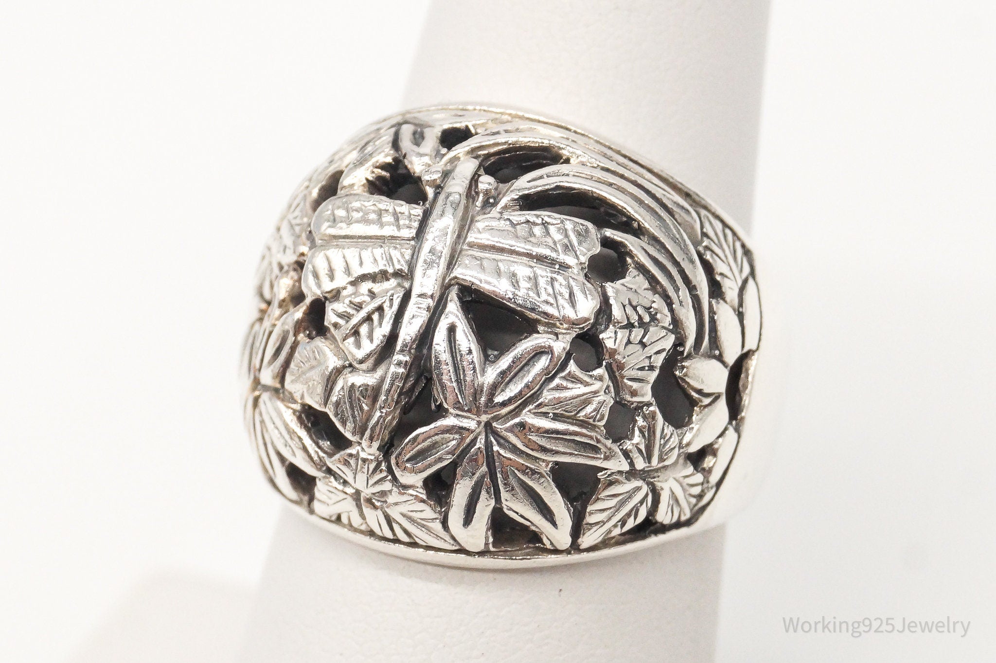 Vintage Dragonfly In Flight Dome Sterling Silver Ring Size 6.75