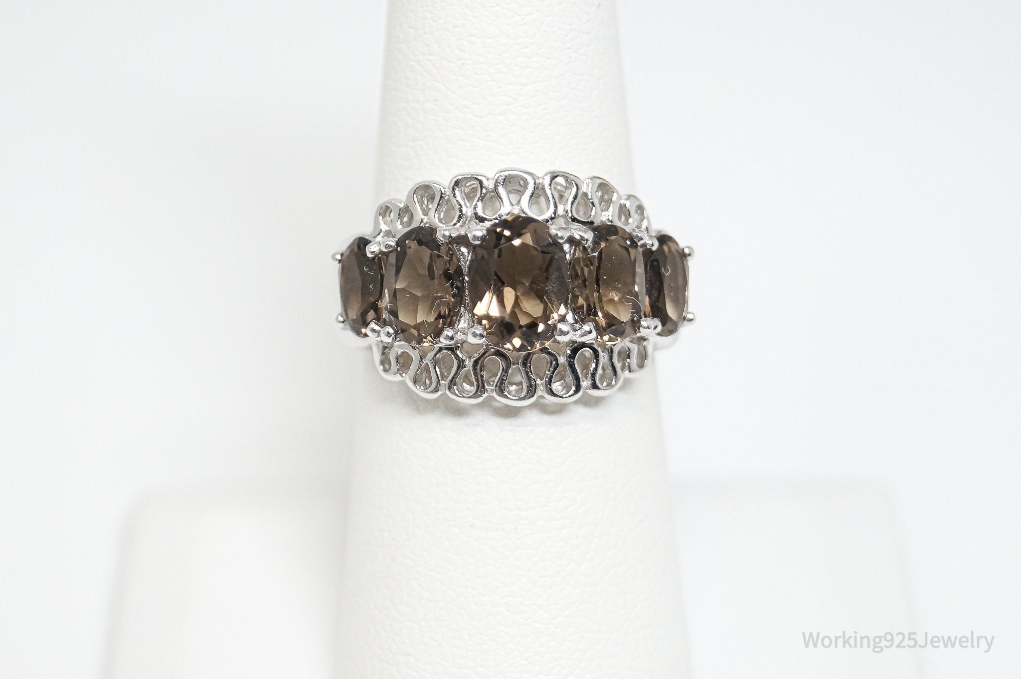 Vintage Designer Smoky Topaz Sterling Silver Statement Ring - Size 6.75