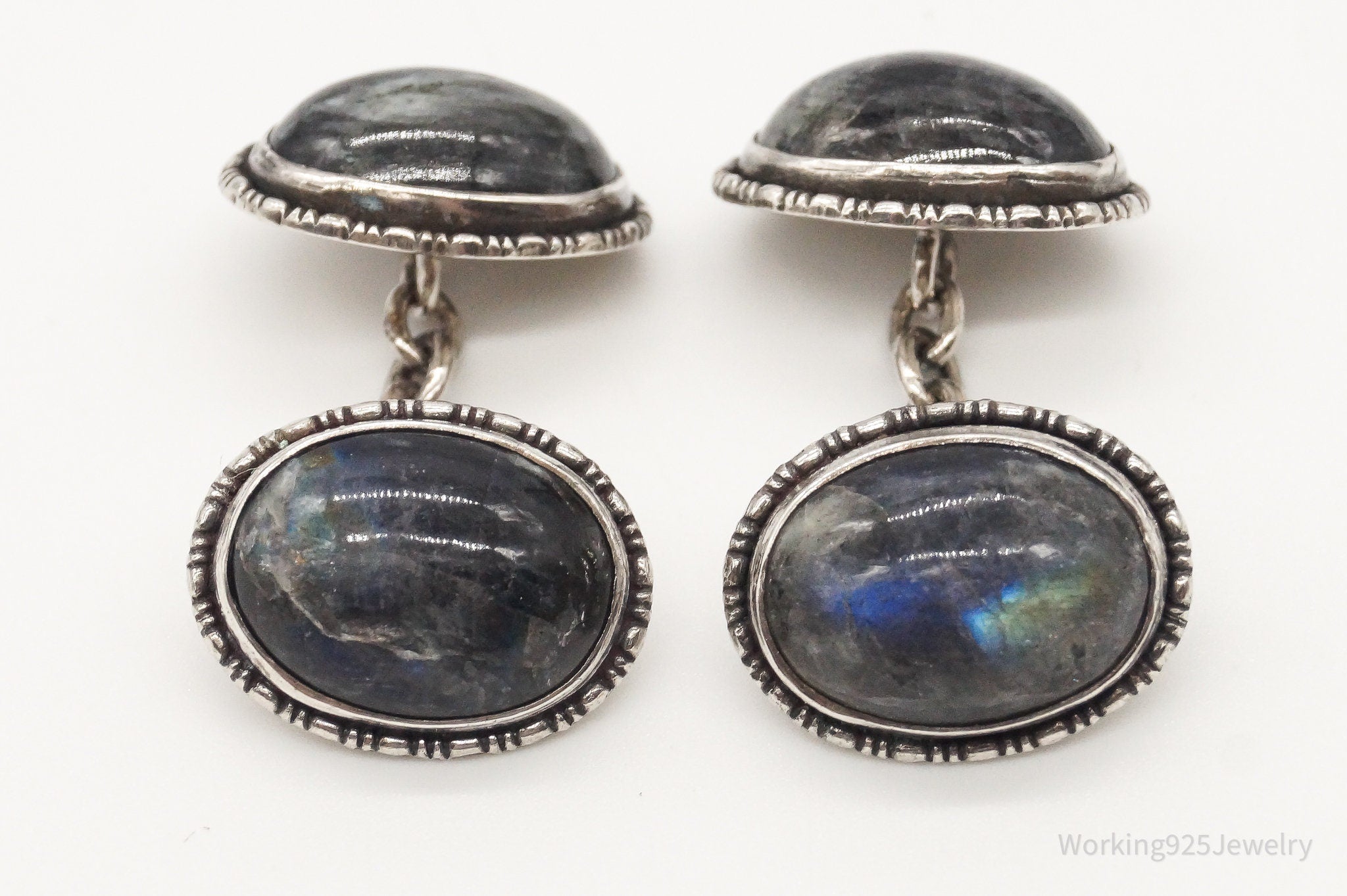 Antique Shiptonia Labradorite Sterling Silver Cufflinks