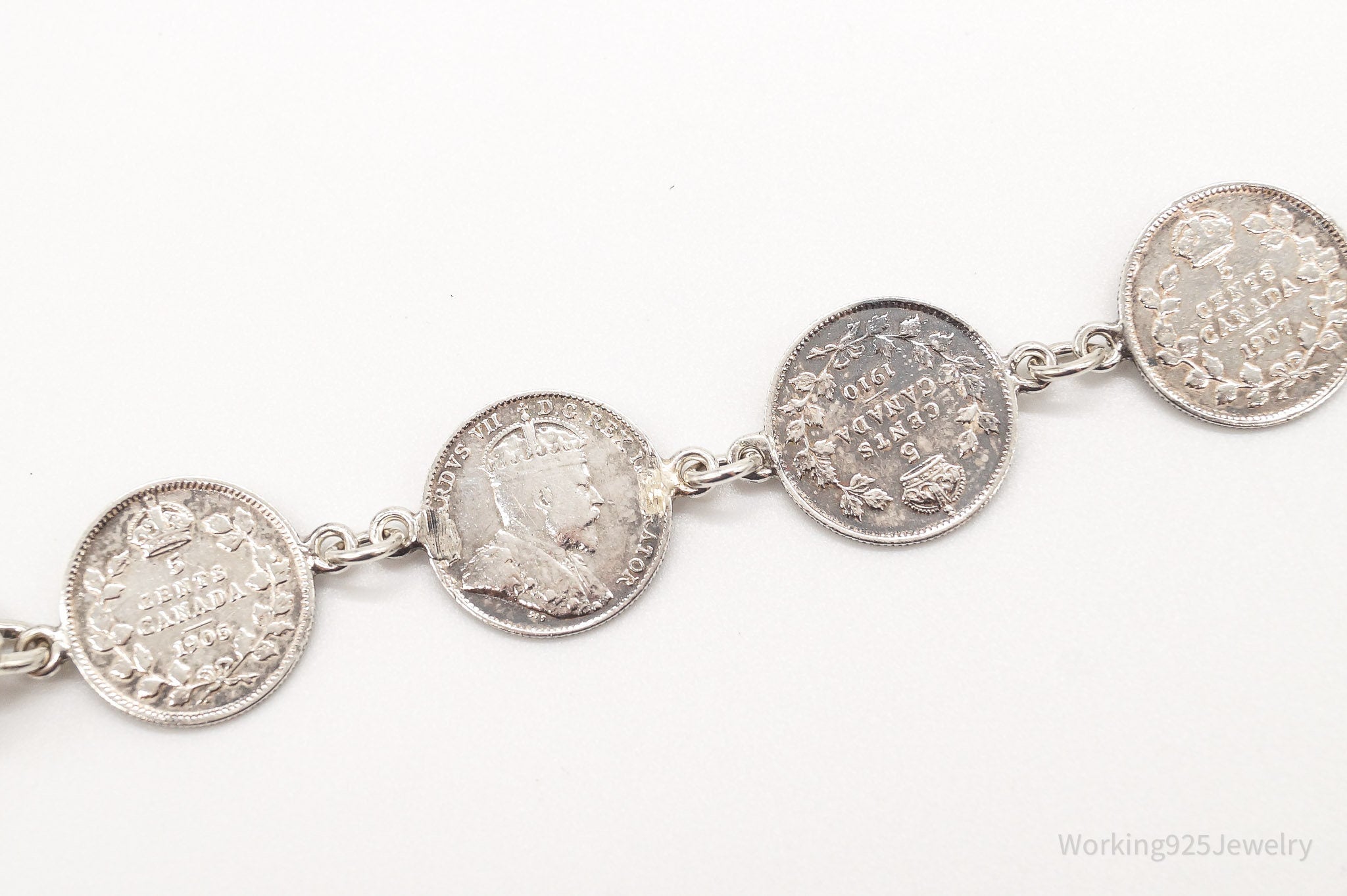 Antique Canadian Coins Sterling Silver Bracelet