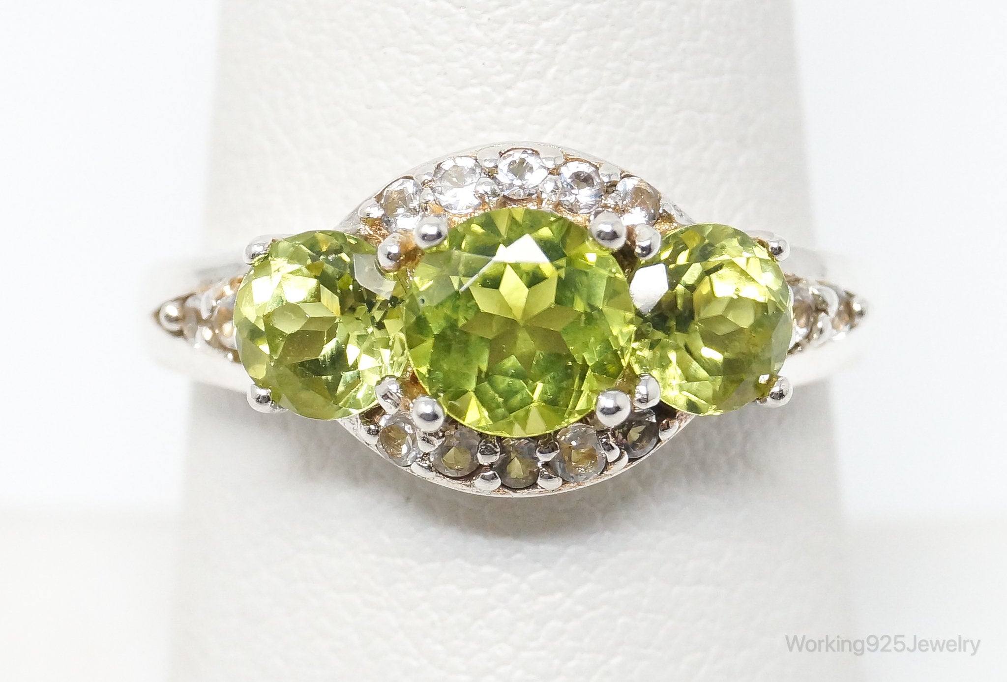 Vintage Designer HT Peridot Cubic Zirconia Sterling Silver Ring - Size 7.75