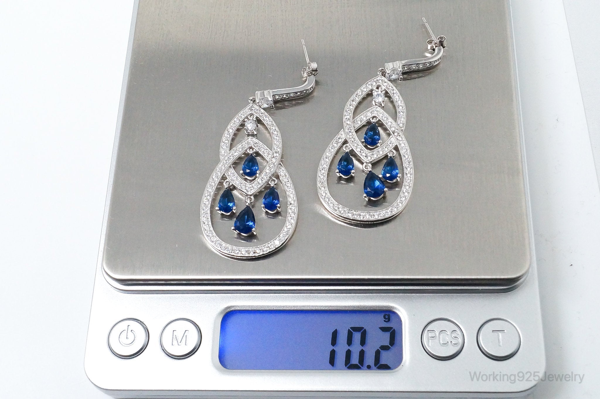 Vintage Designer Lab Sapphire Cubic Zirconia Sterling Silver Earrings