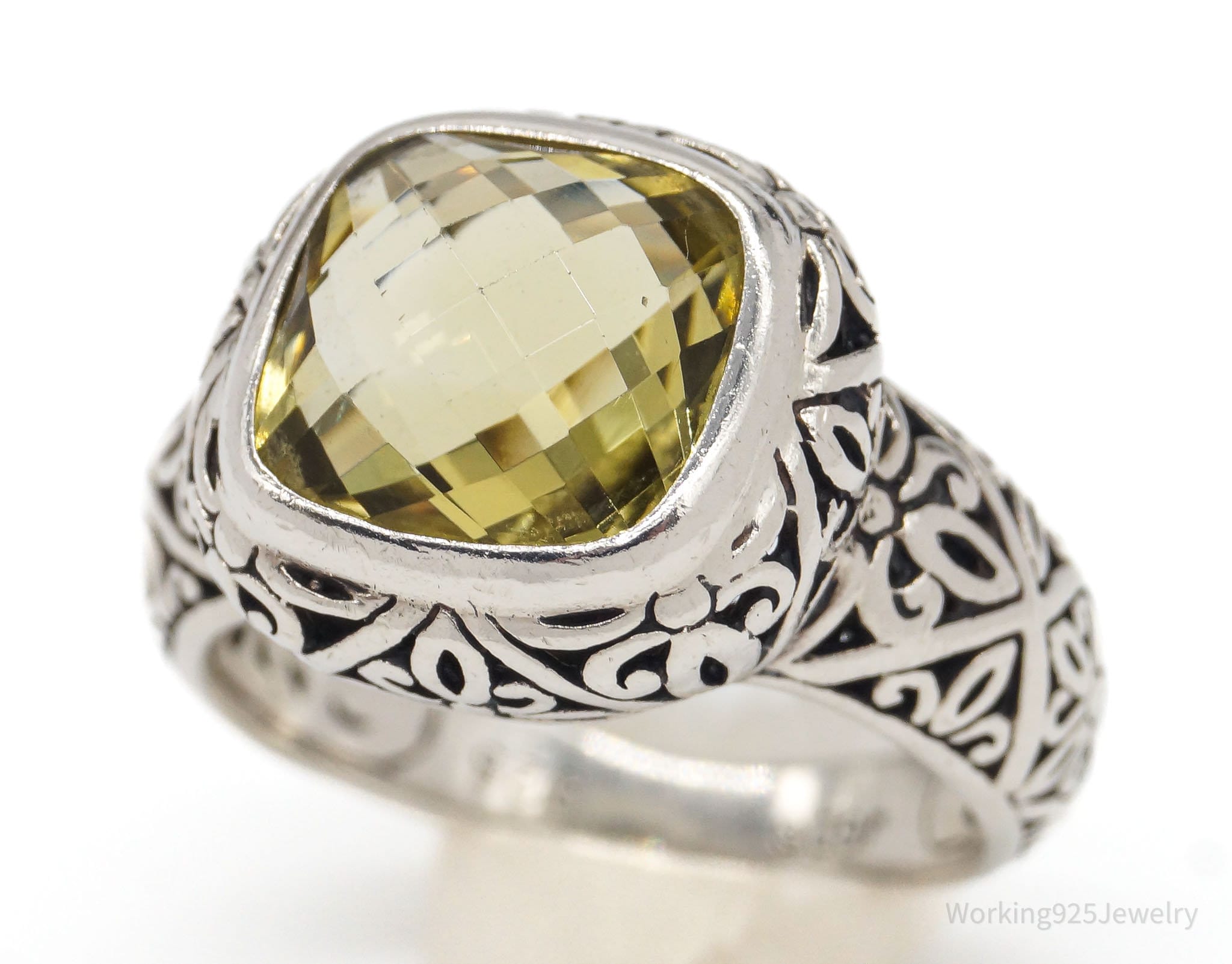 Vintage Janice Girardi Lemon Quartz Sterling Silver Ring - Size 7.75