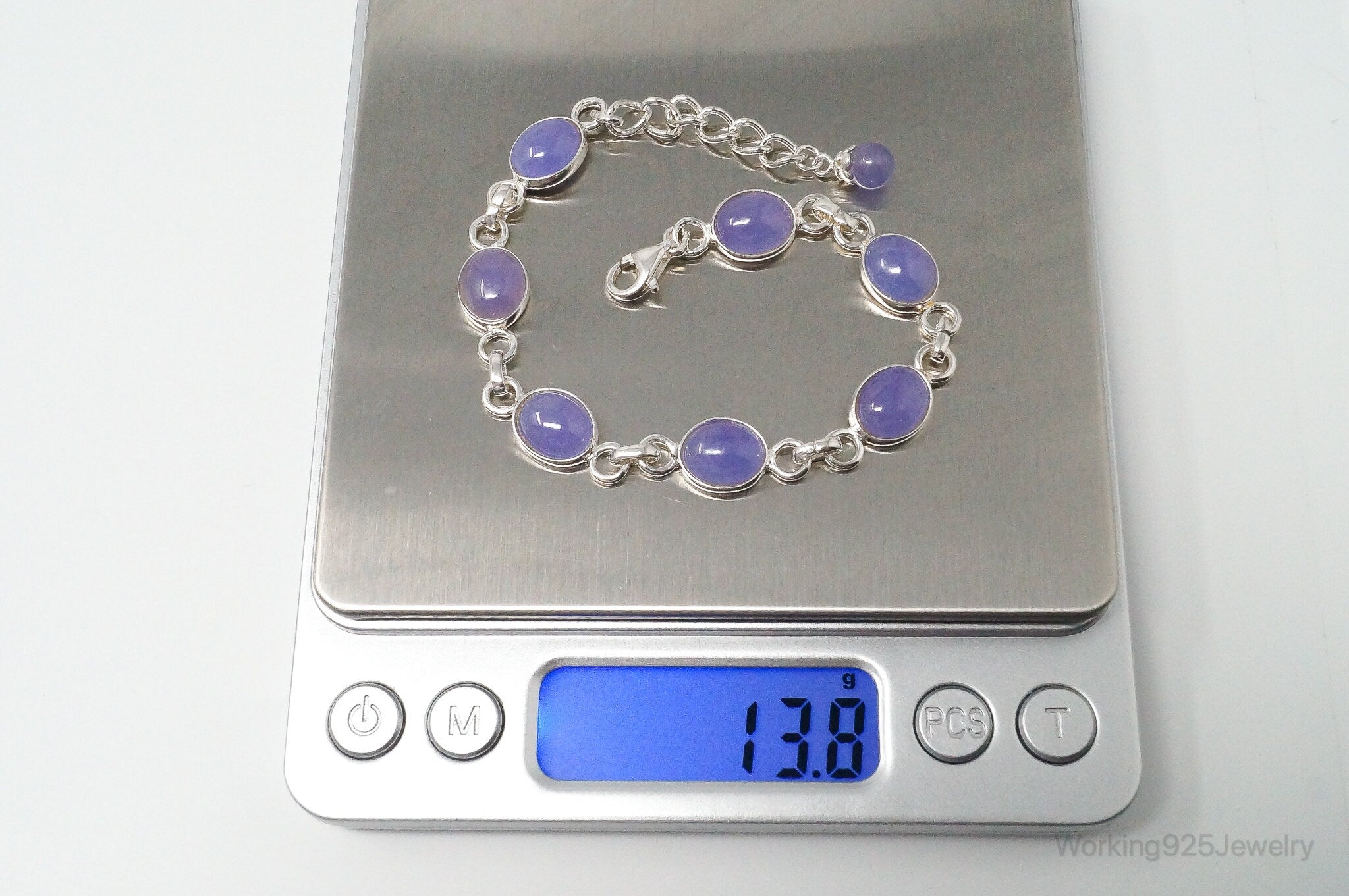 Designer GSJ Purple Jade Link Sterling Silver Bracelet