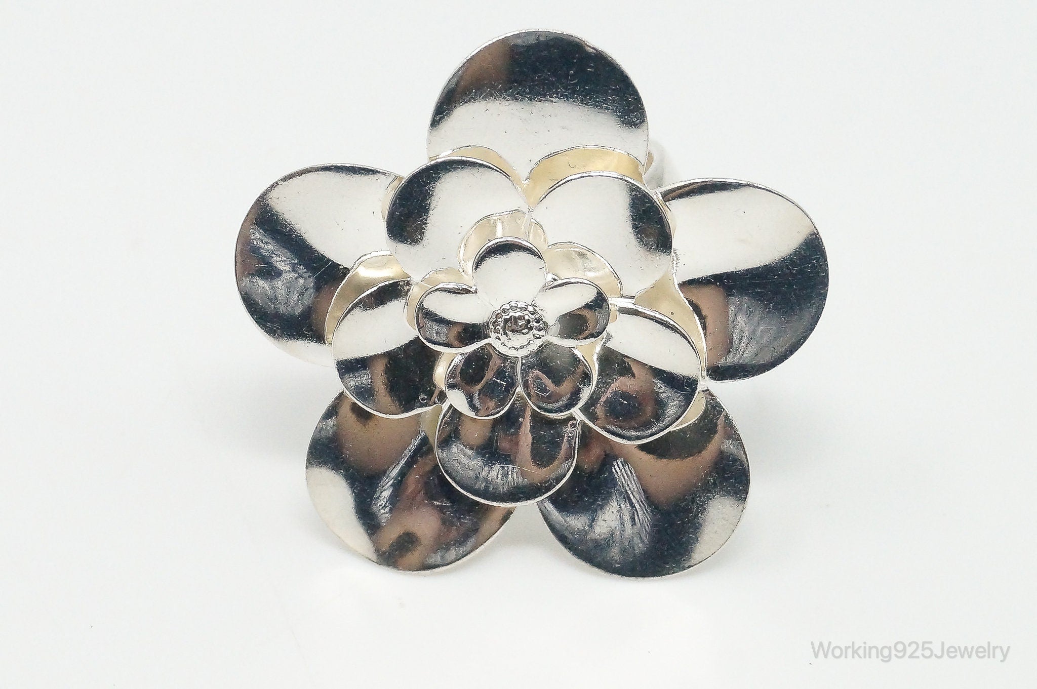 Vintage Italian Designer Paola Valentini Flower Sterling Silver Ring - Size 6