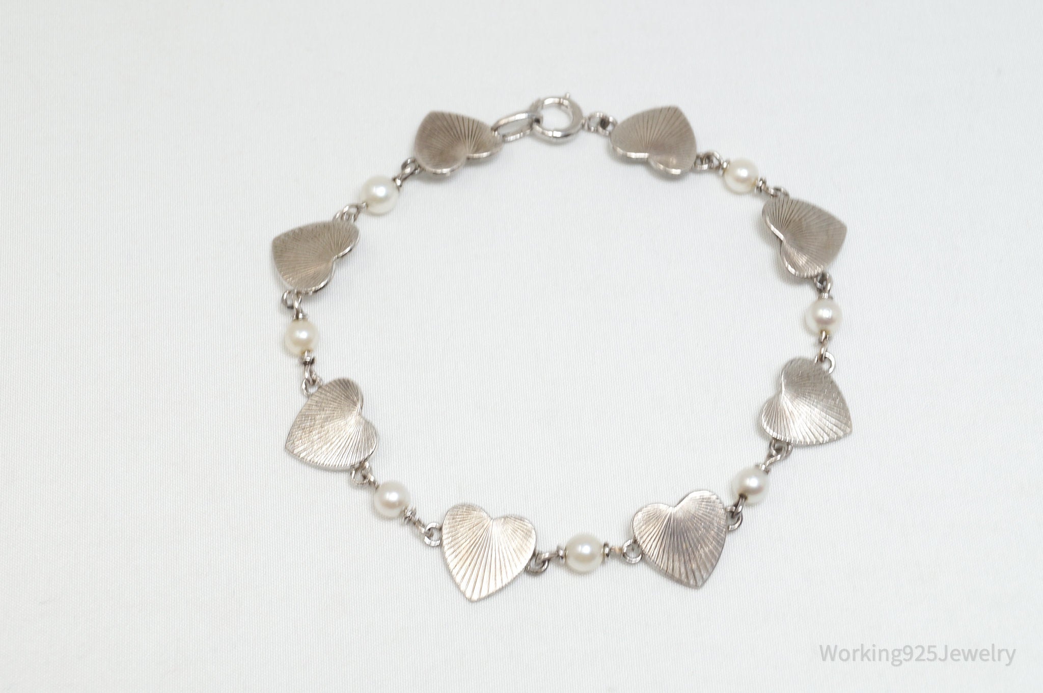 Antique Designer Harry S. Bick and Son Heart Sterling Silver Link Bracelet