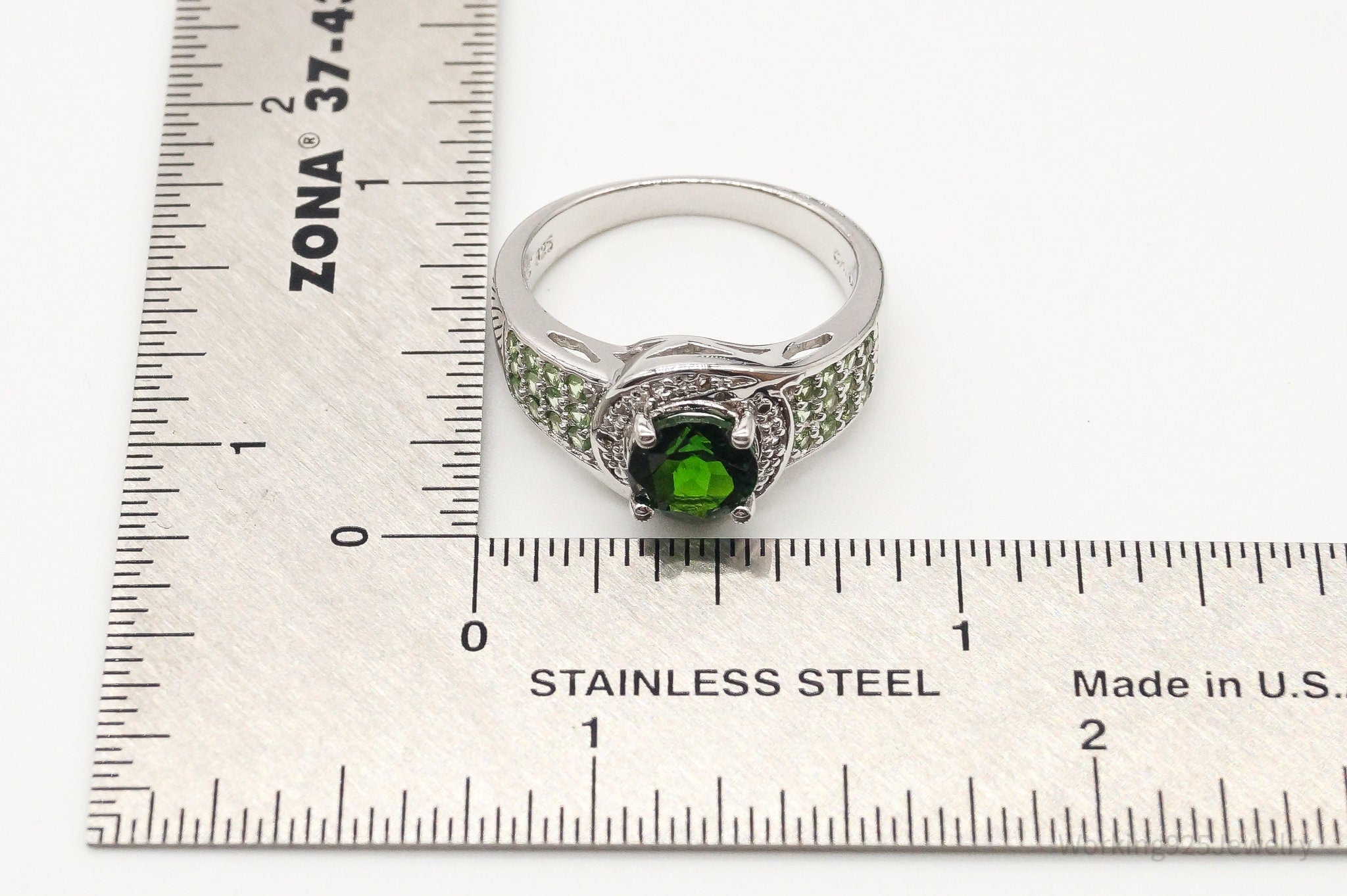 Vintage Designer HT Peridot Cubic Zirconia Sterling Silver Ring - Size 7.75