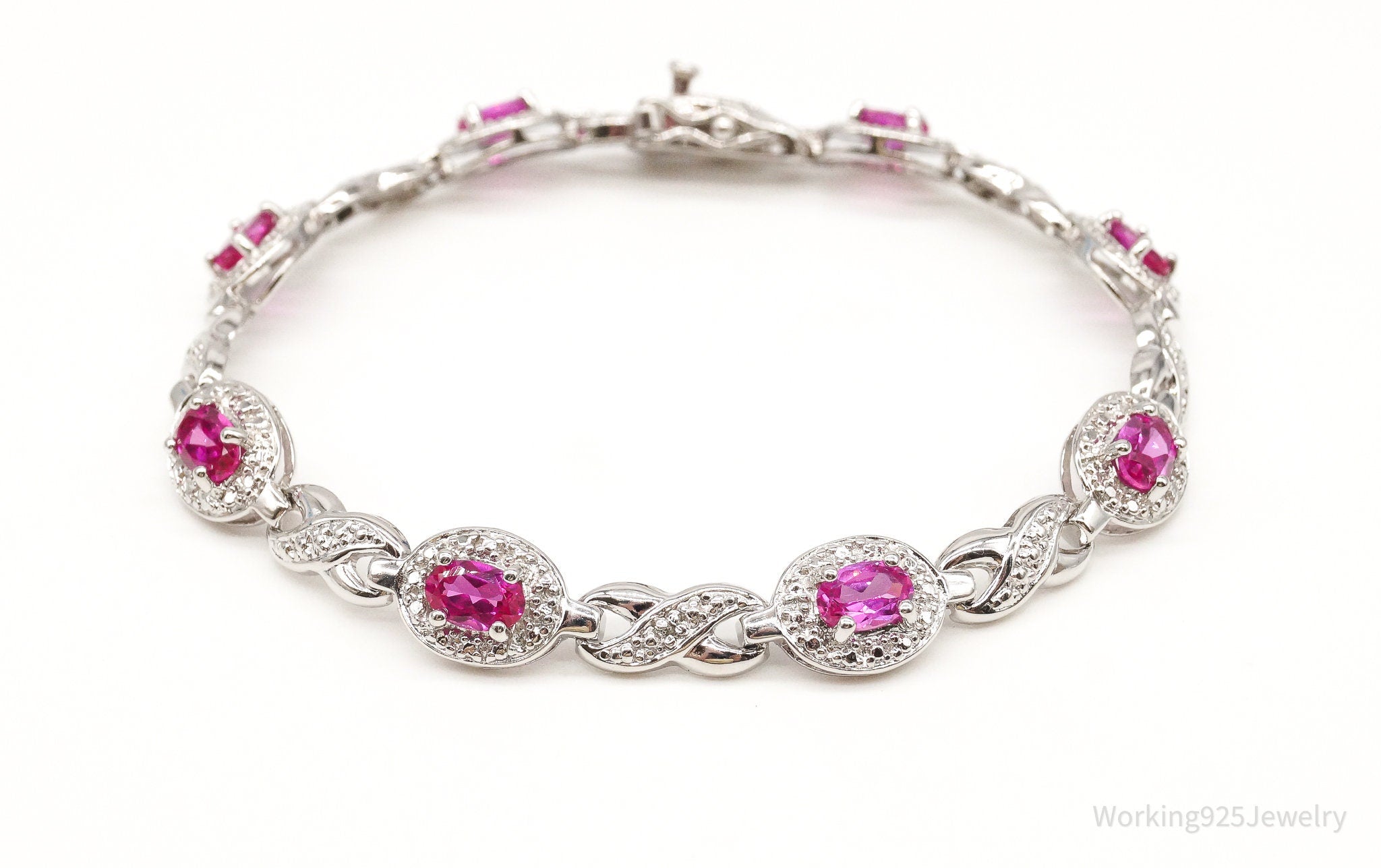 Designer Ross Simons Single Diamond Pink Topaz Sterling Silver Bracelet