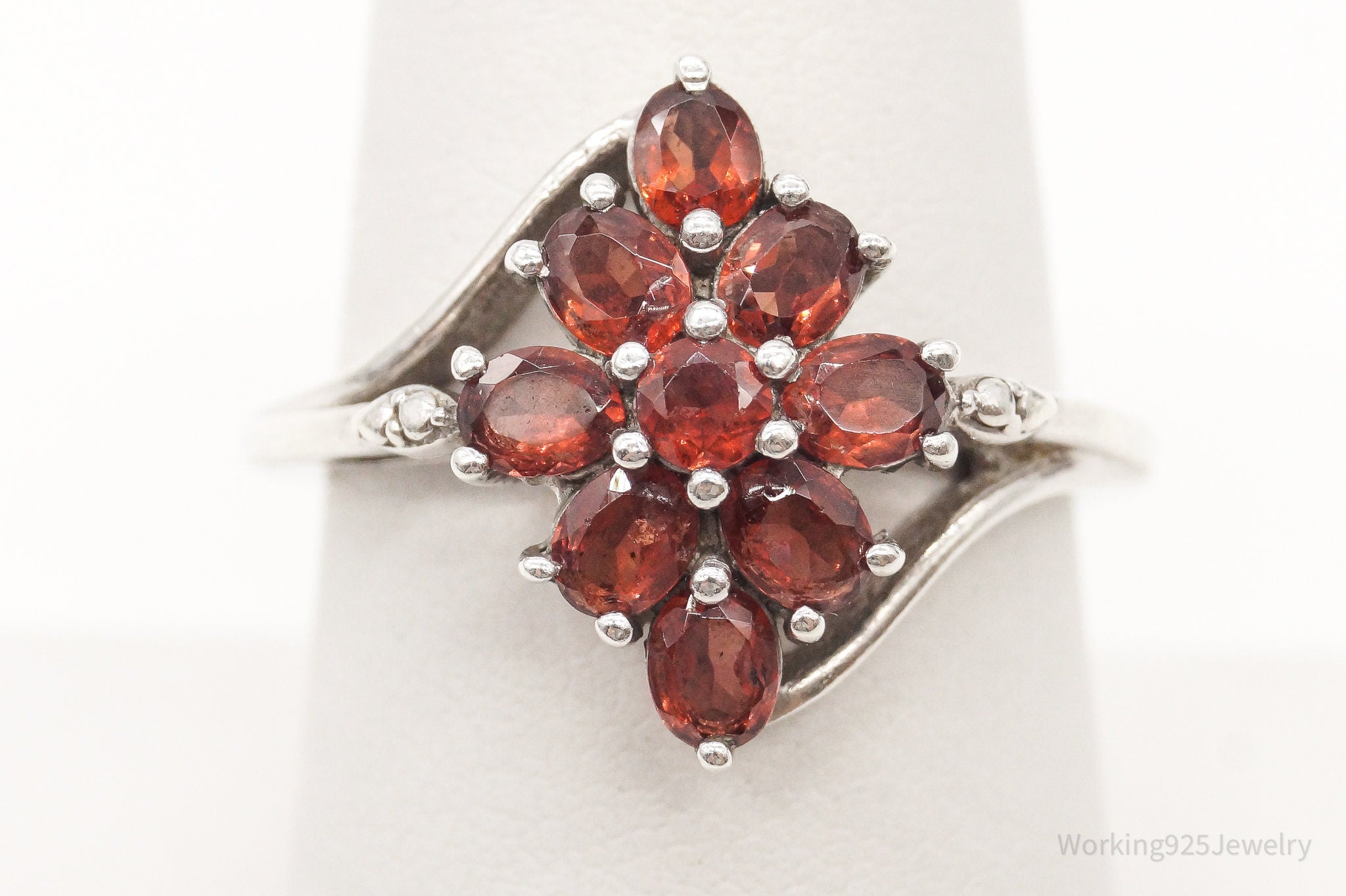 Vintage Garnet Sterling Silver Ring - Size 7.75