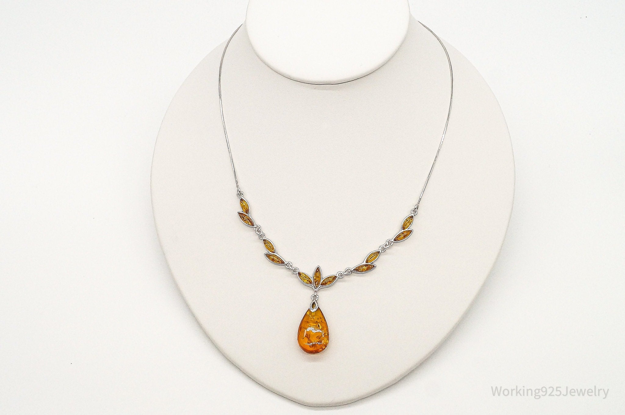 Vintage Designer Amber Sterling Silver Necklace