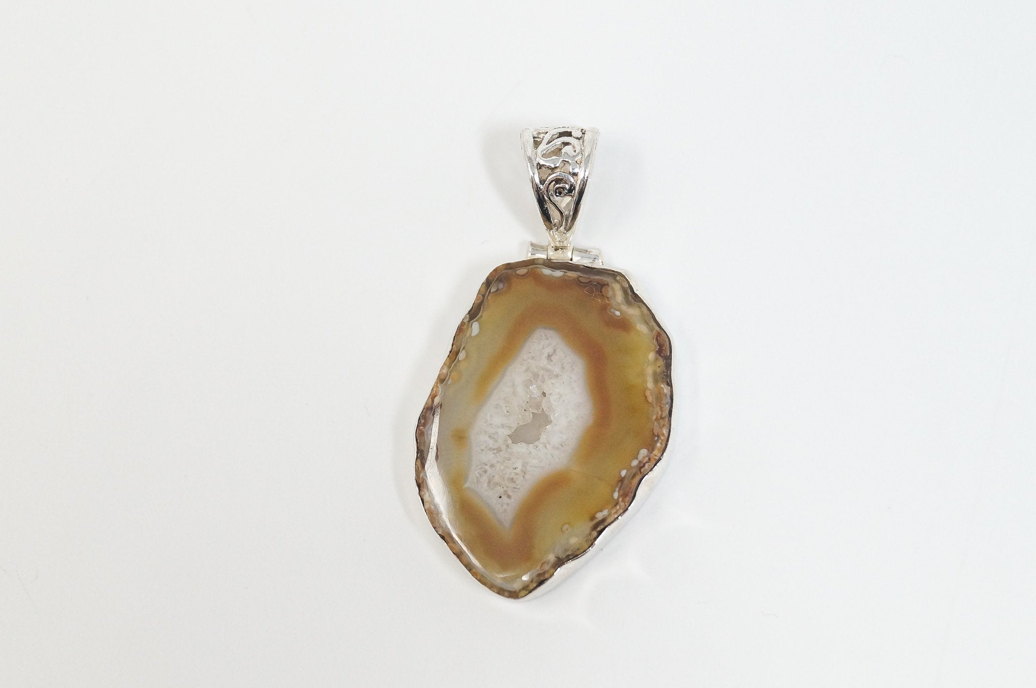 Vintage Brown Crazy Lace Agate Sterling Silver Necklace Pendant