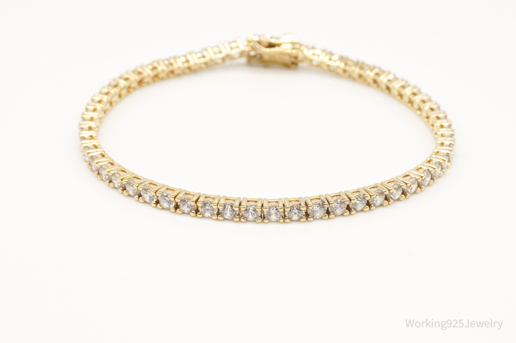 Vintage Cubic Zirconia Gold Vermeil Sterling Silver Tennis Bracelet