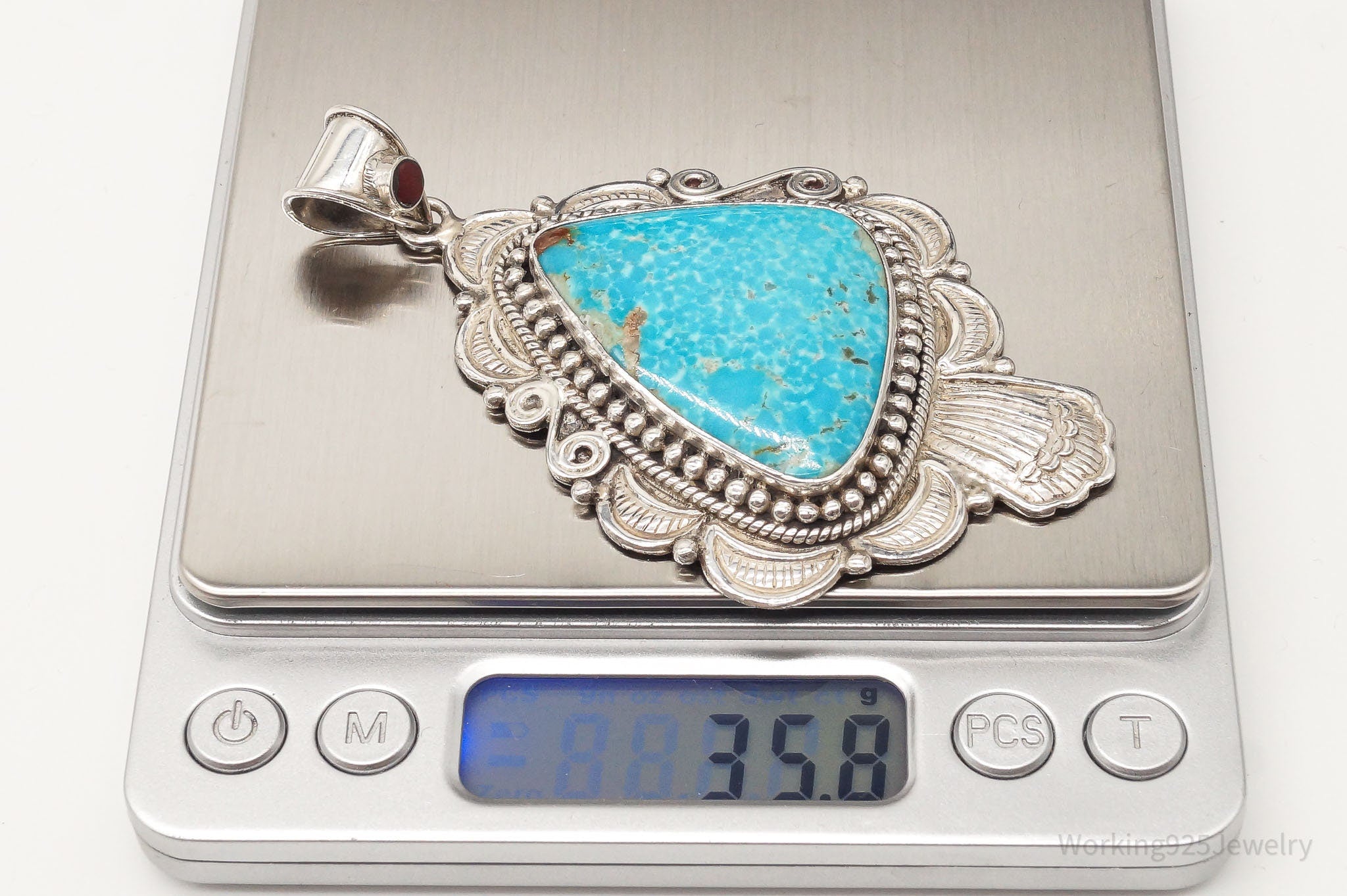 Large Vintage Native American Unsigned Turquoise Sterling Silver Pendant