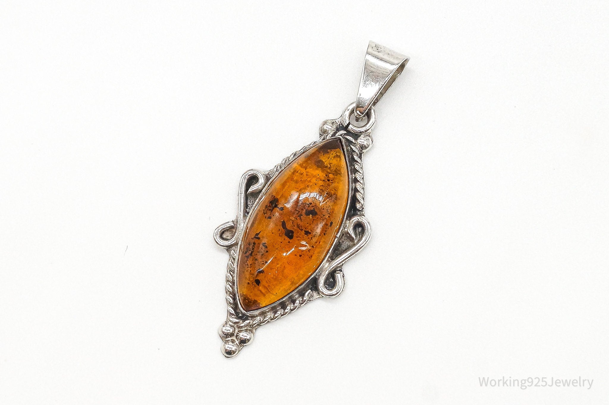 Large Vintage Baltic Amber Sterling Silver Necklace Pendant