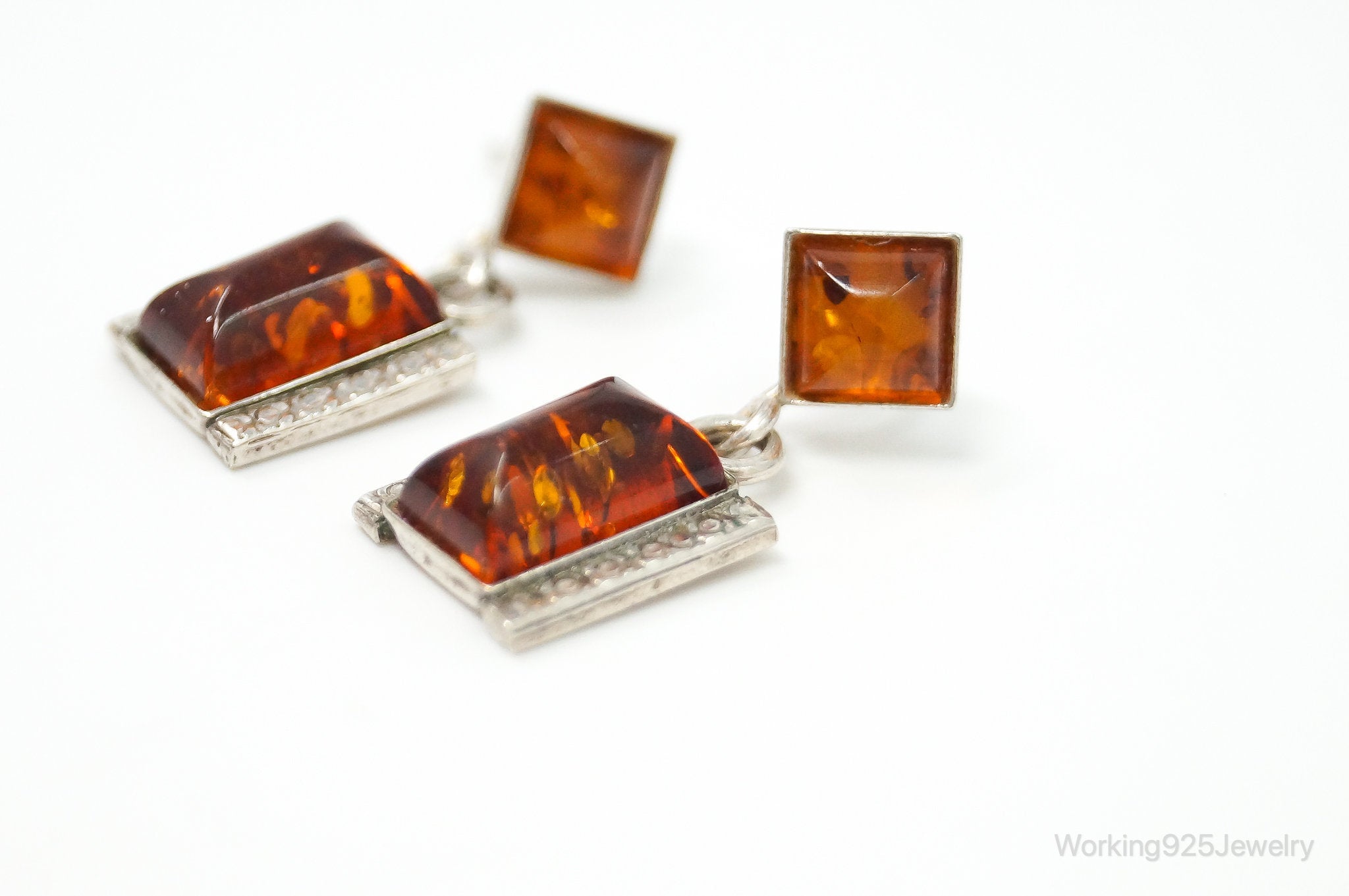 Vintage Amber Sterling Silver Earrings