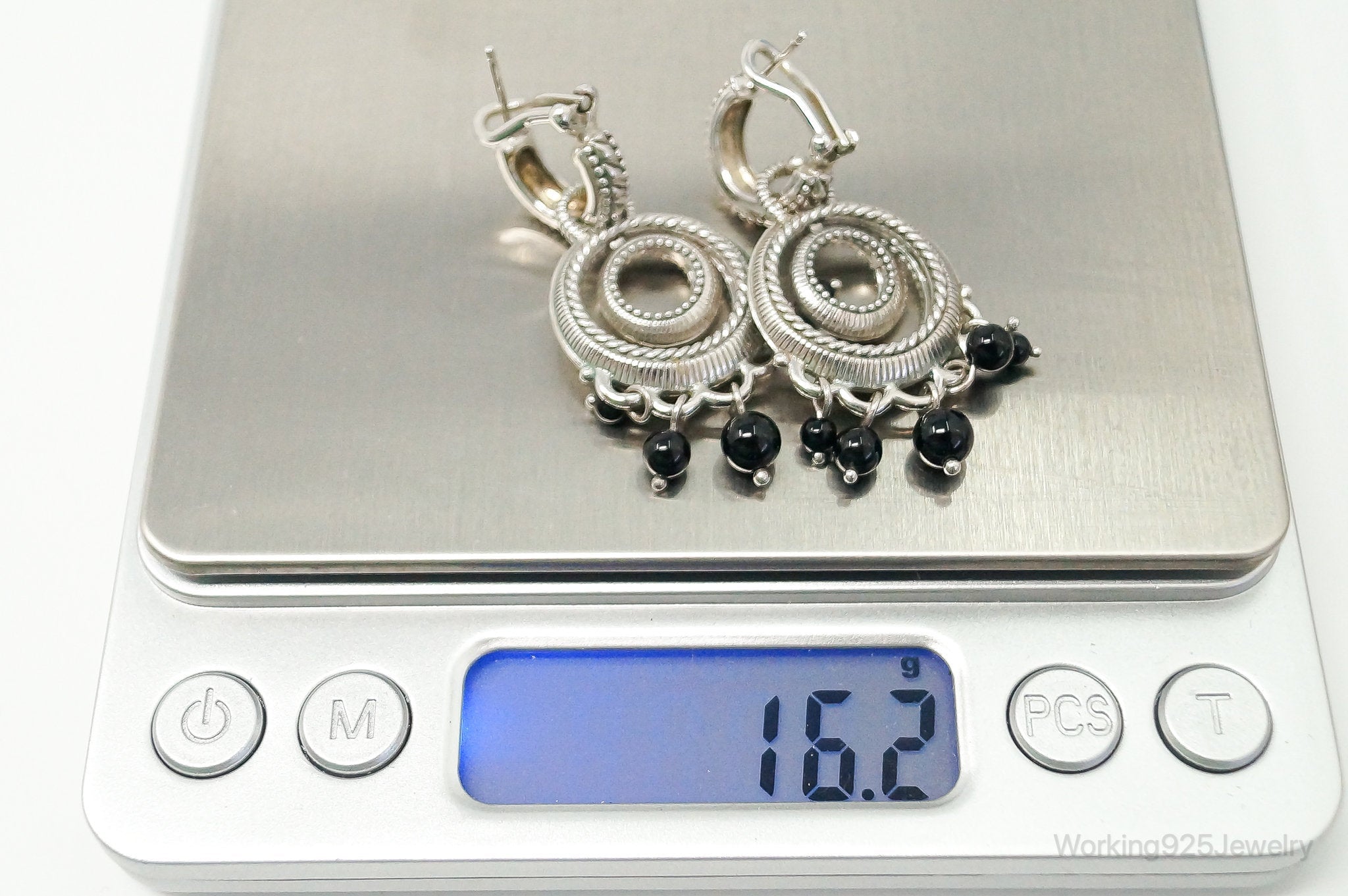 Designer Judith Ripka Black Onyx Cable Sterling Silver Earrings