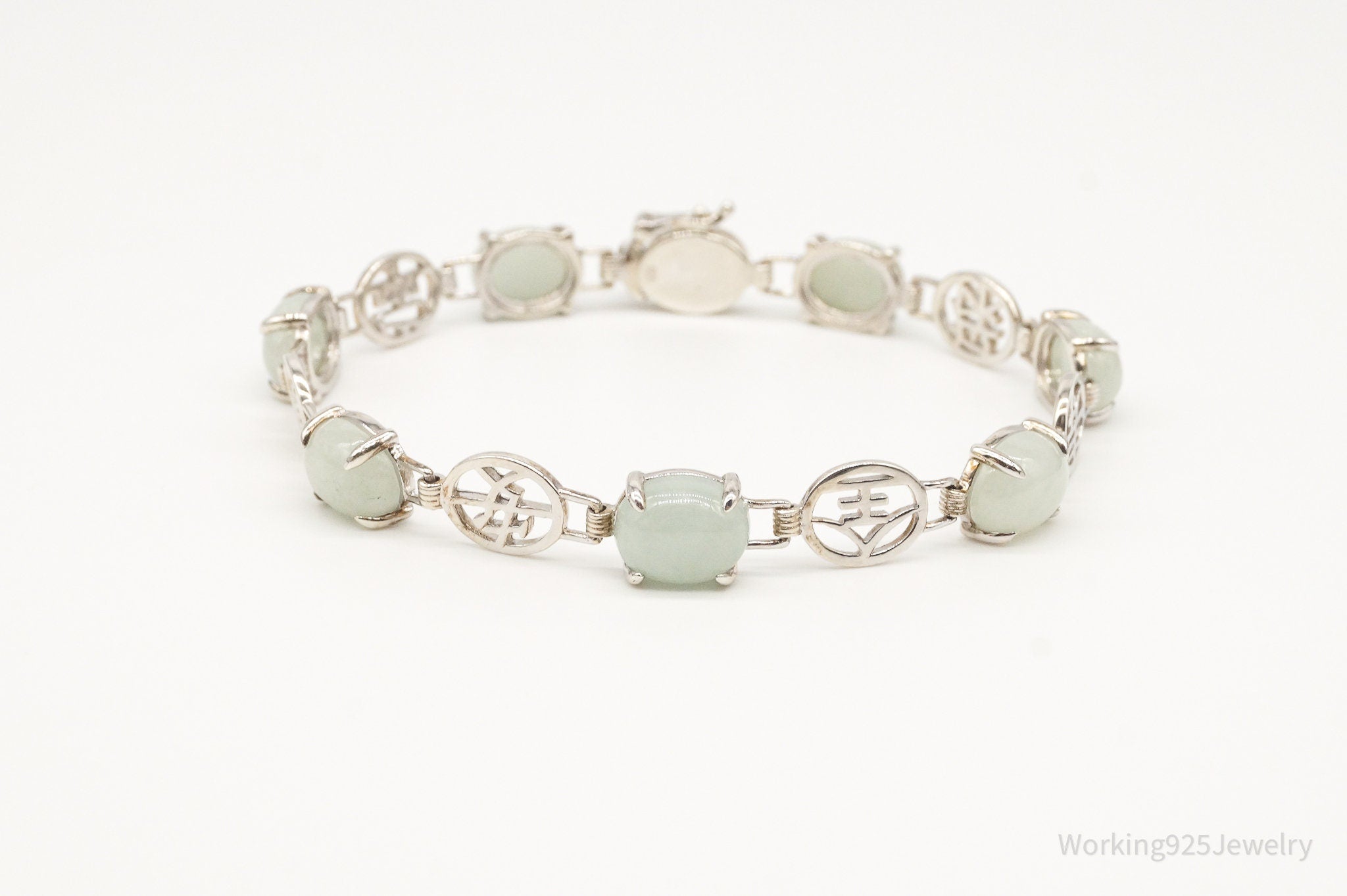 Vintage Jade Good Fortune Sterling Silver Bracelet