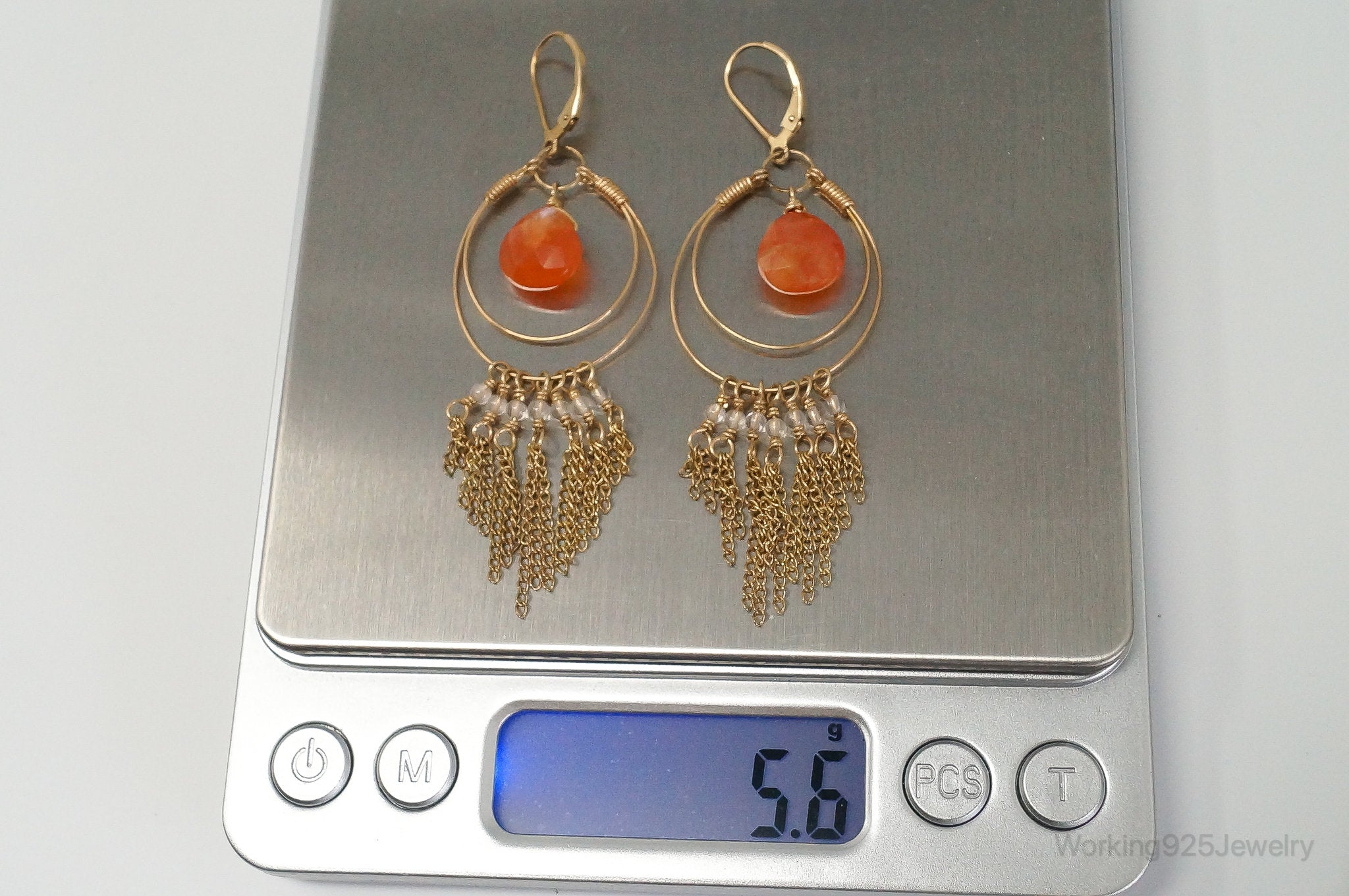 Vintage 14K Gold Filled Orange Agate Sterling Silver Earrings